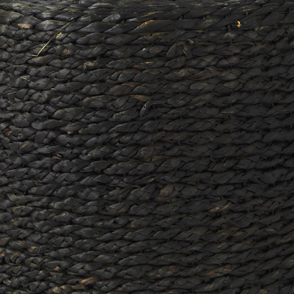 18" Black Water Hyacinth Round Pouf Ottoman