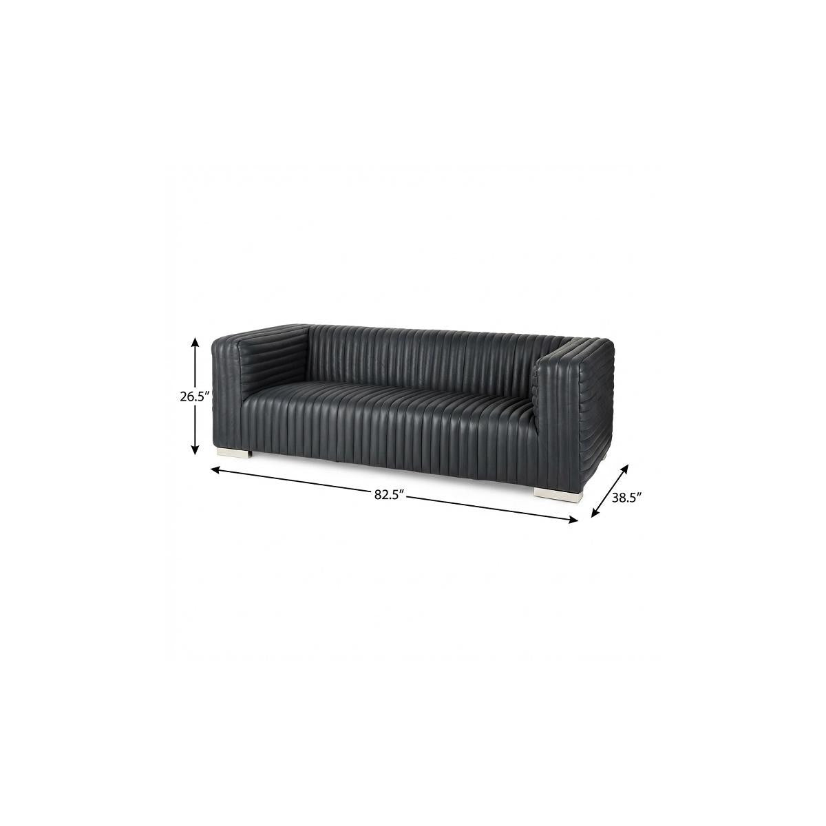 83" Black Leather Sofa With Silver Legs