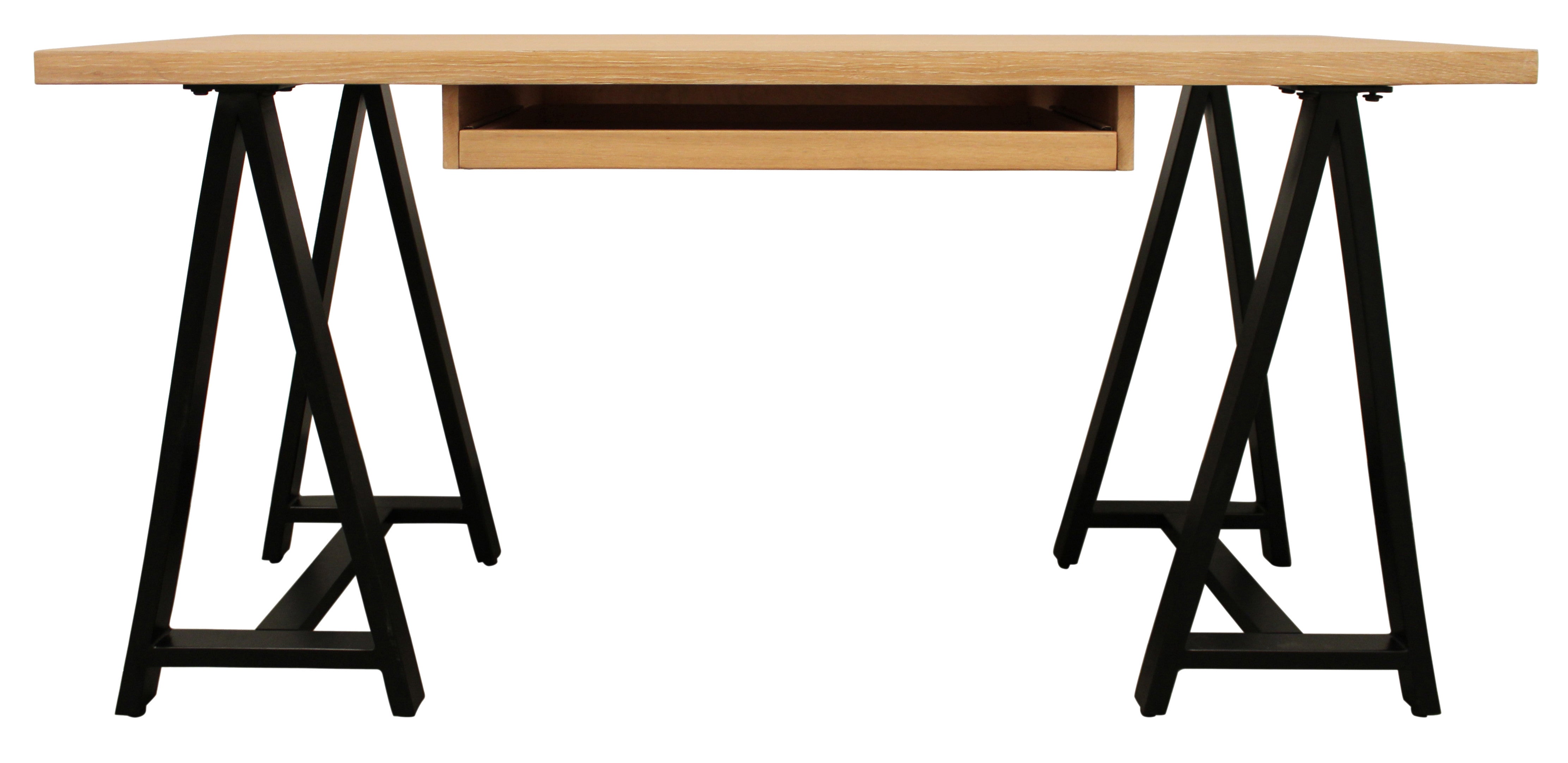 60" Natural and Black Solid Wood and Metal Trestle Executive Desk