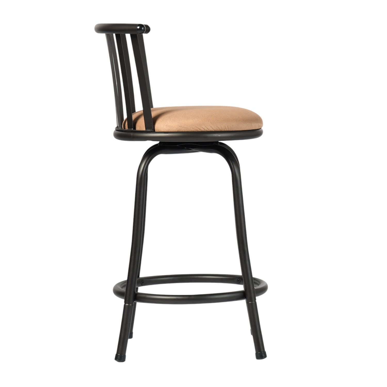 Khaki and Black Suede Faux Leather and Metal Low Back Adjustable Height Swivel Bar Chair