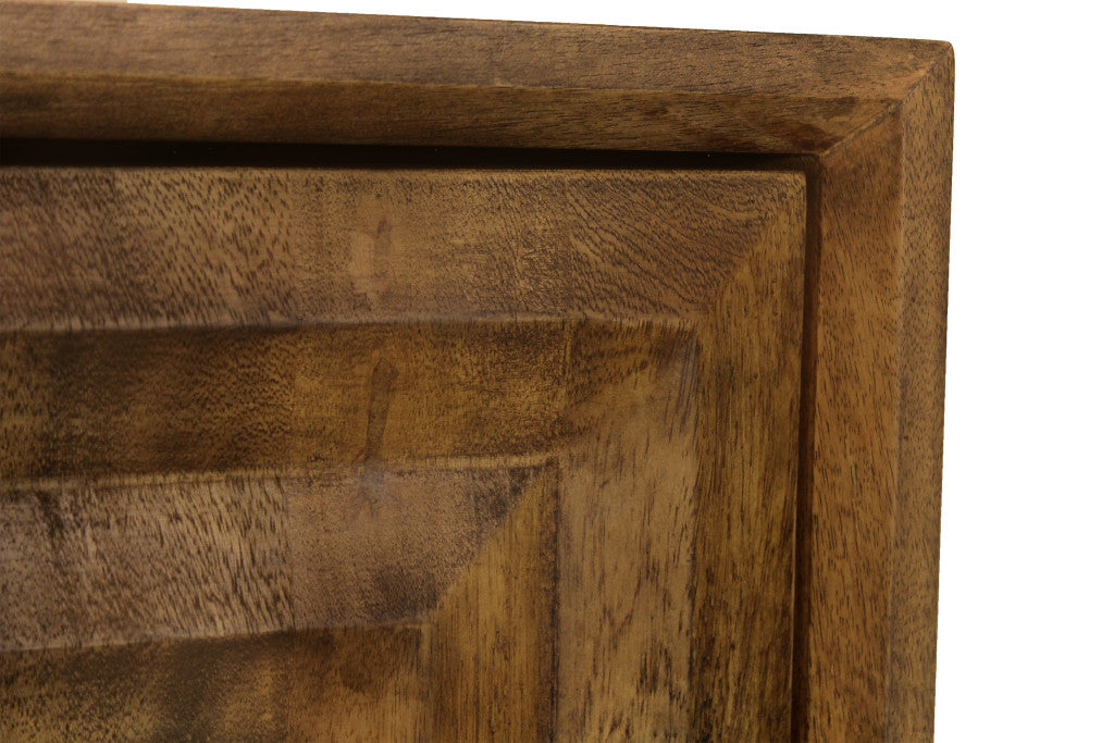 59" Chestnut Distressed Solid Wood Carved Geometric Sideboard with Three Doors