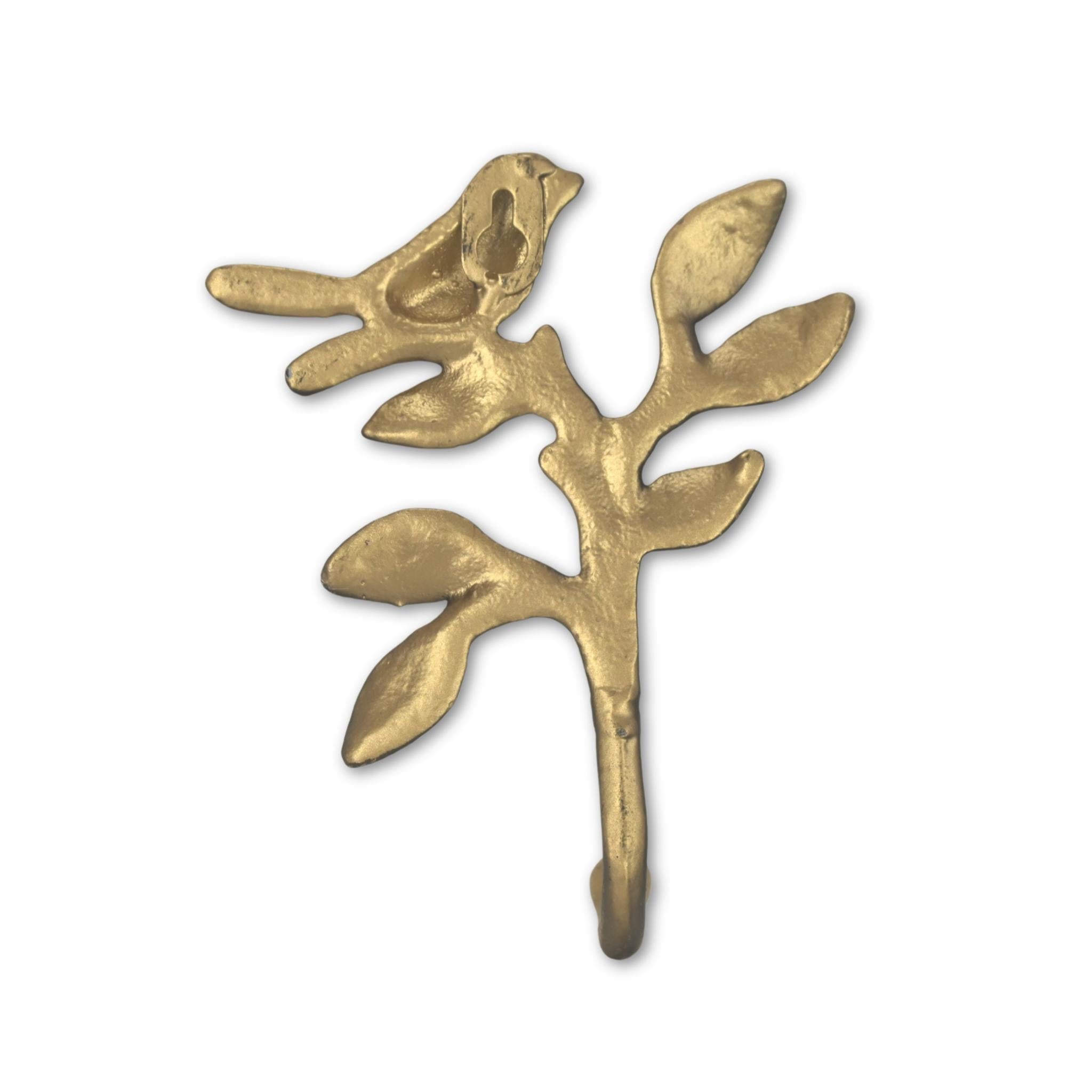 5" Antiqued Gold Cast Iron Bird Wall Hook