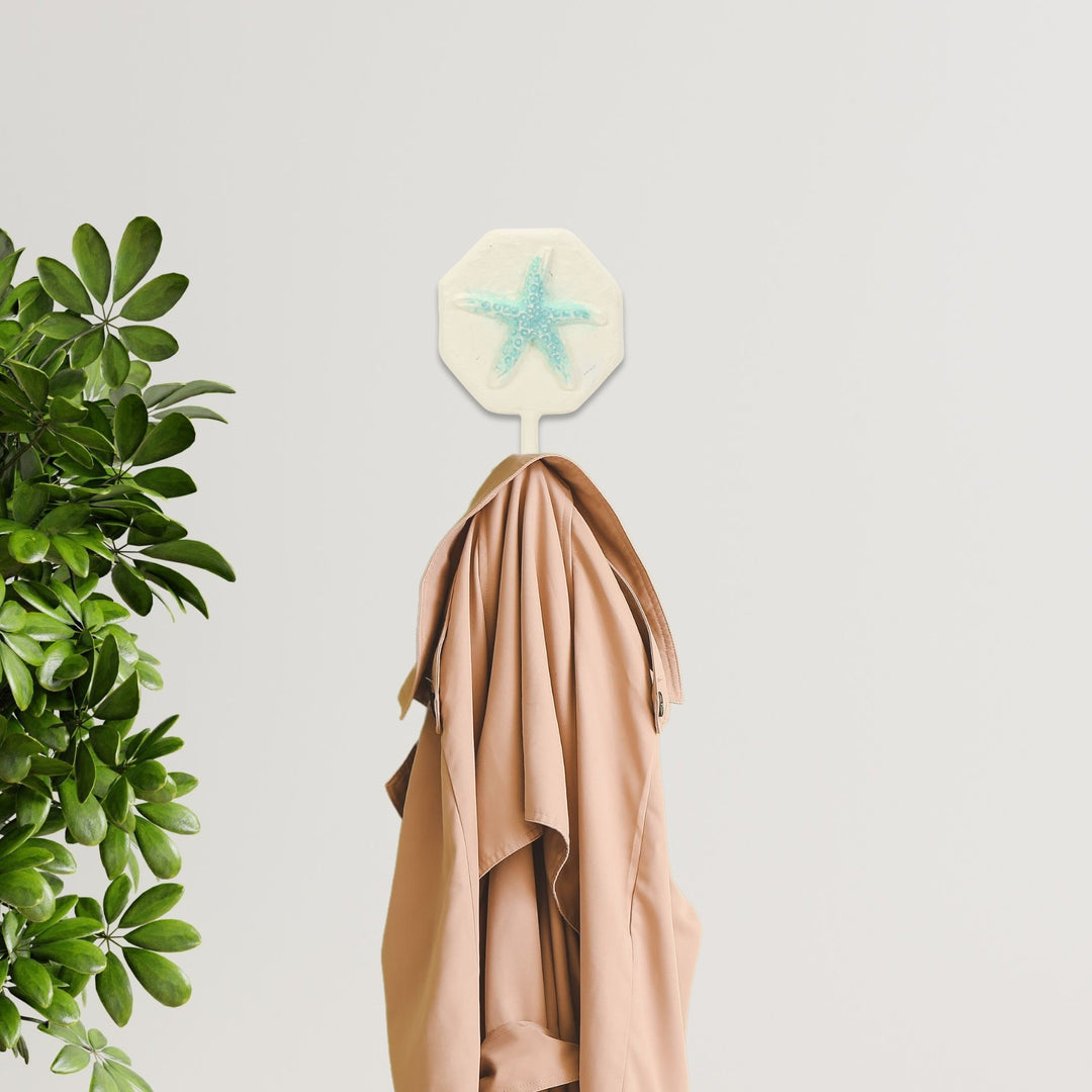 4" Aqua And Cream Cast Iron Starfish Wall Hook