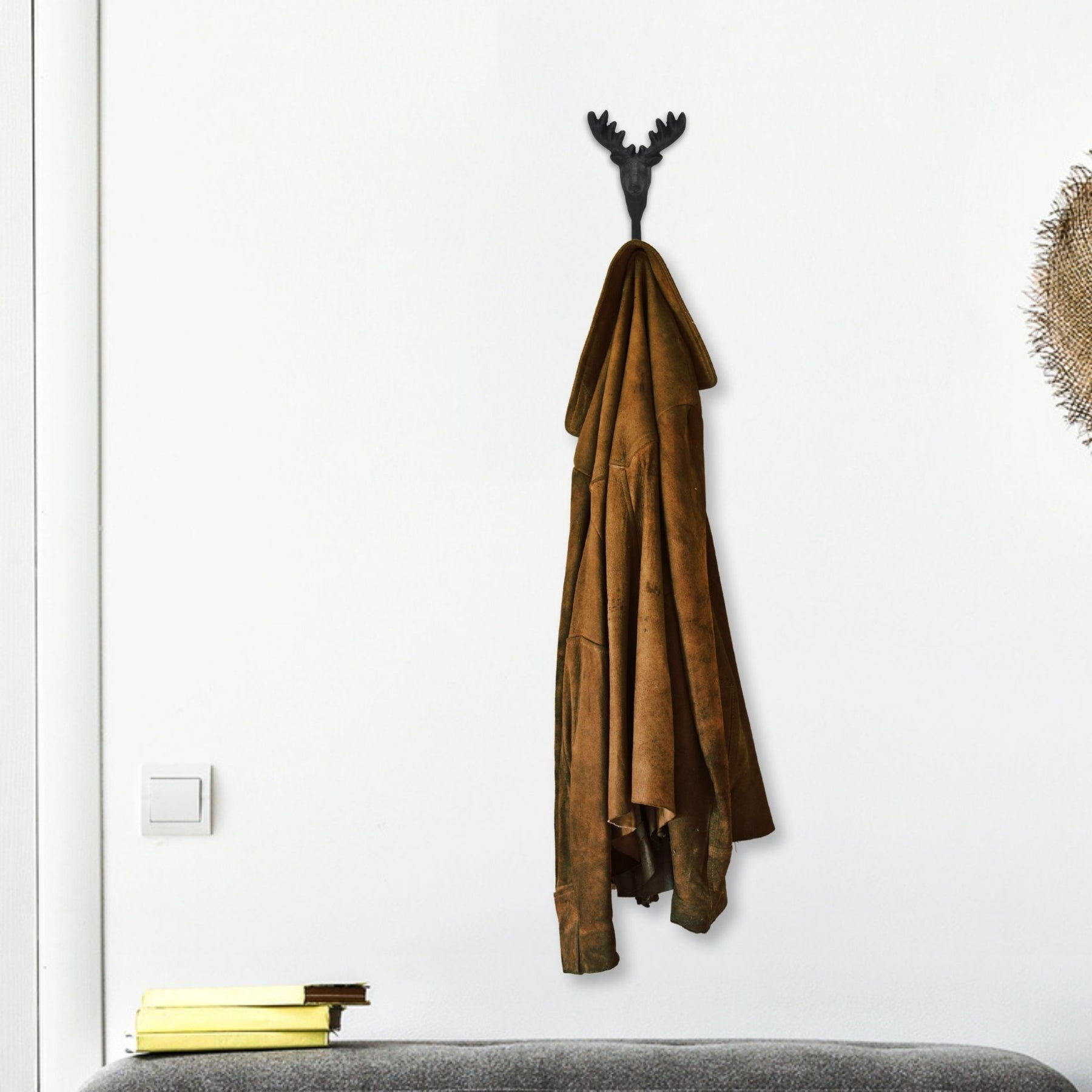 3" Black Cast Iron Deer Stag Wall Hook