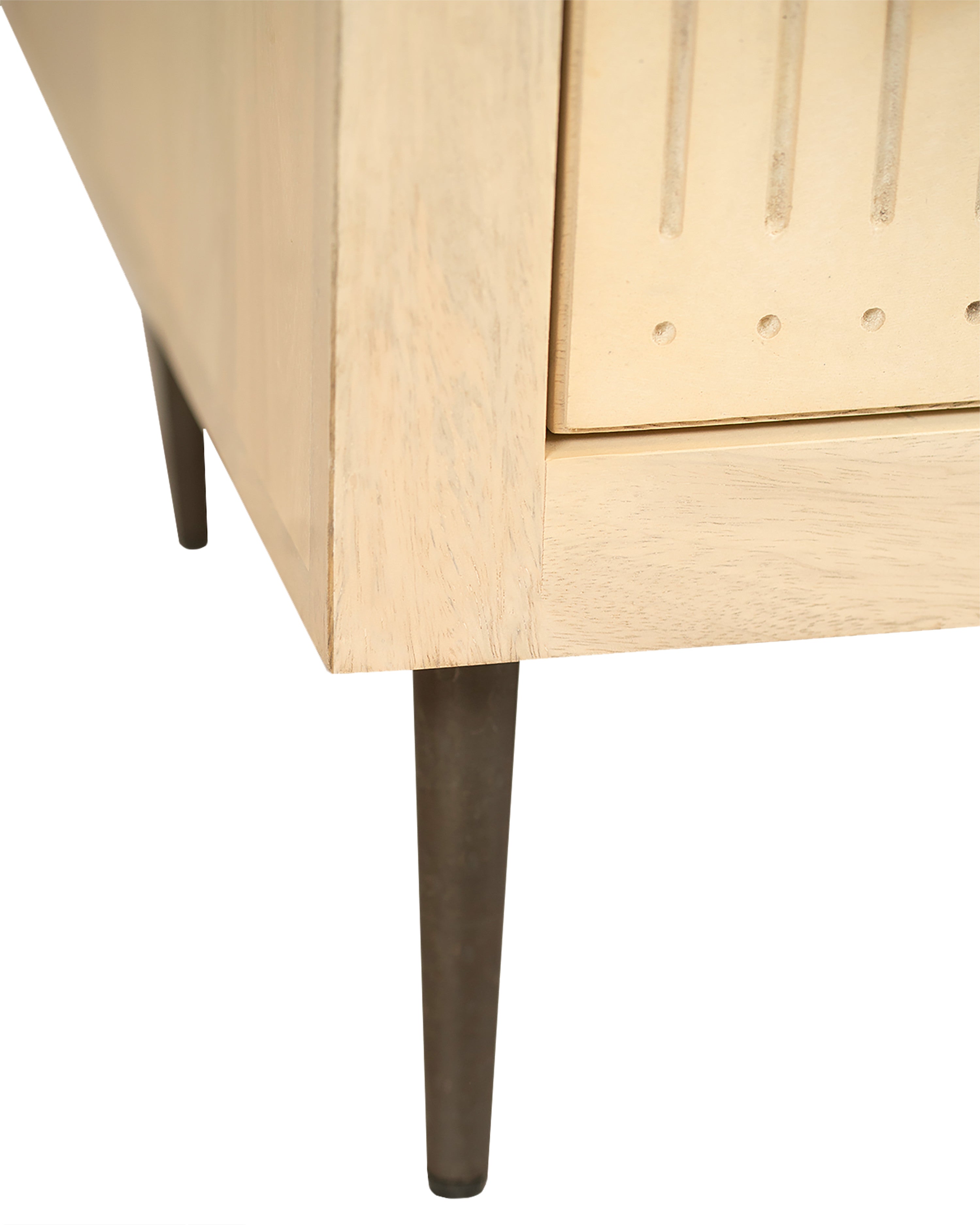 28" Natural Solid Wood Distressed Carved Geometric Two Drawer Nightstand