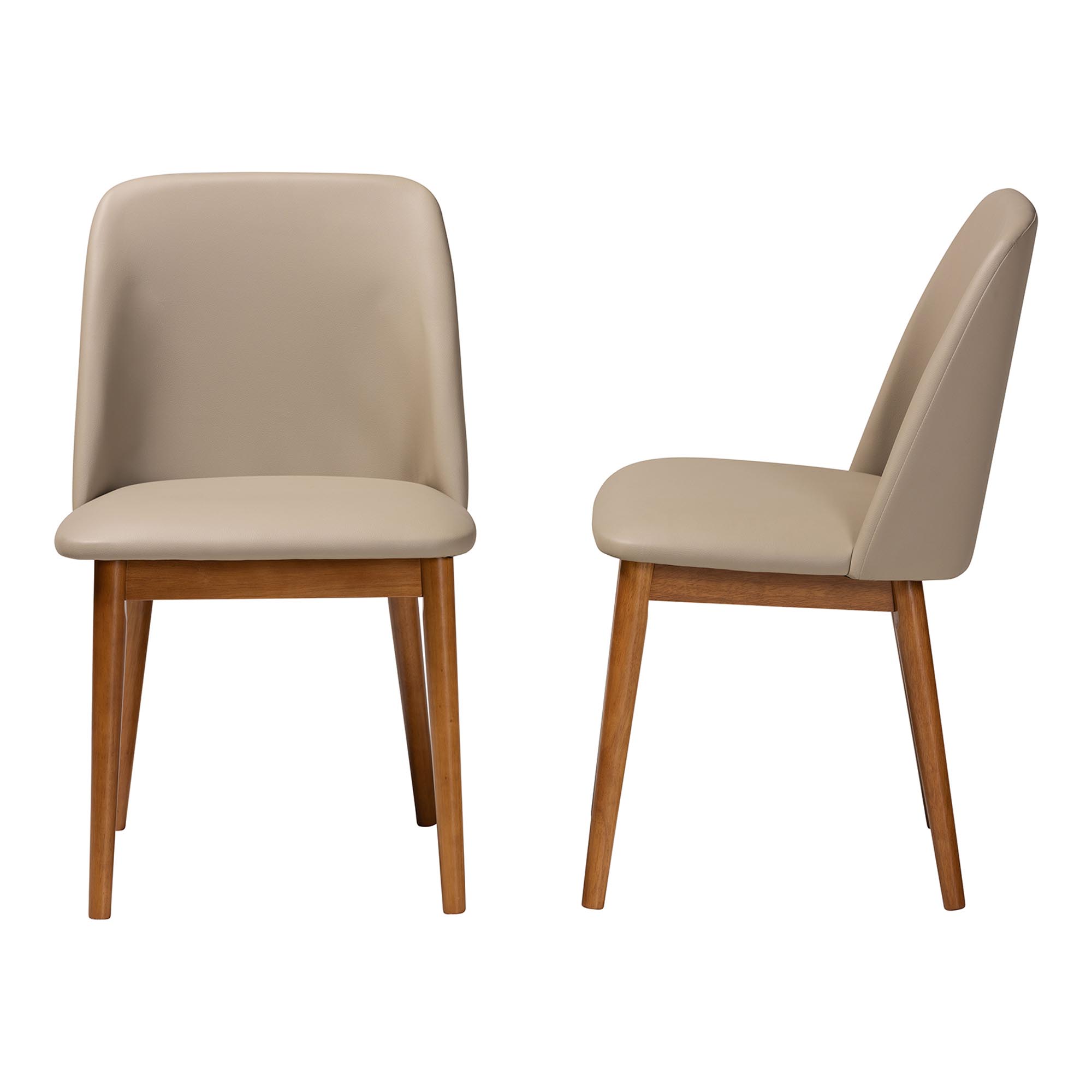 Baxton Studio Lavin Mid-Century "Walnut" Light Brown/Beige Faux Leather Dining Chair