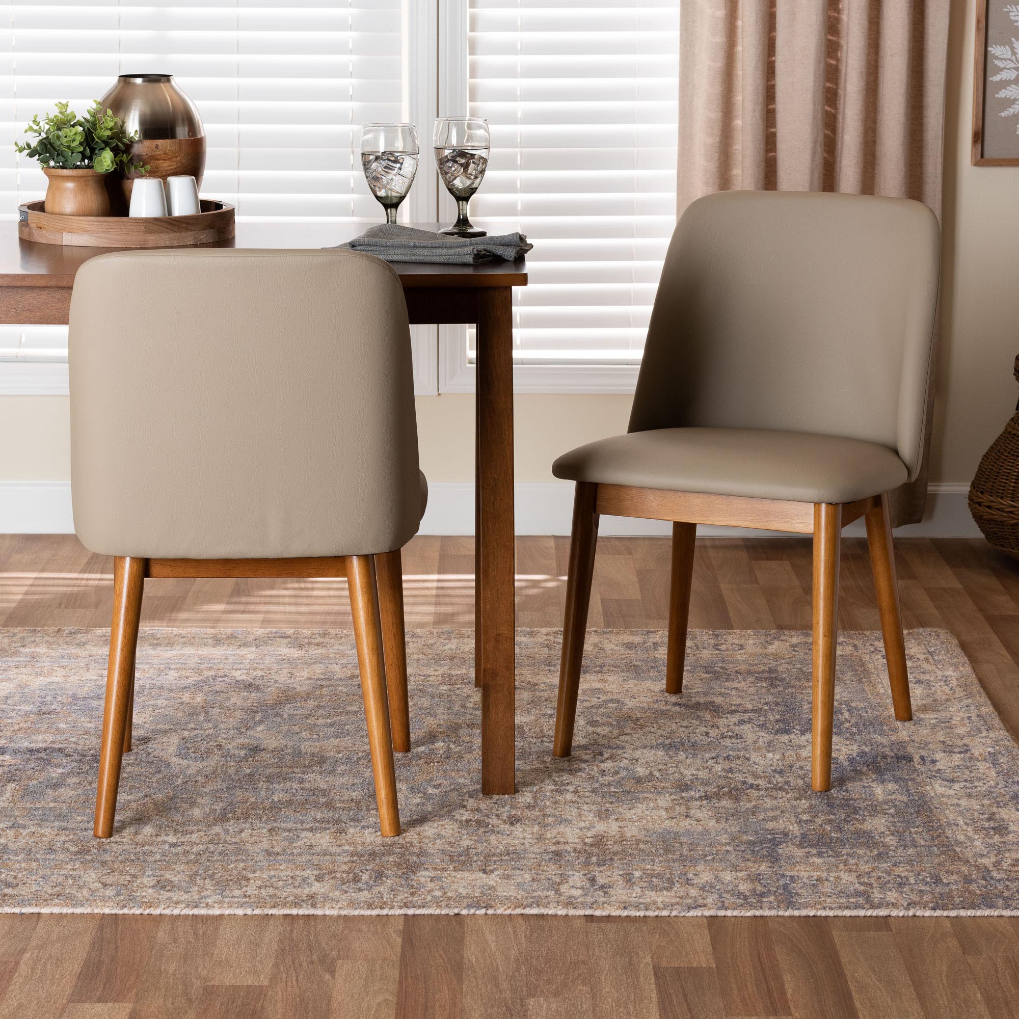 Baxton Studio Lavin Mid-Century "Walnut" Light Brown/Beige Faux Leather Dining Chair
