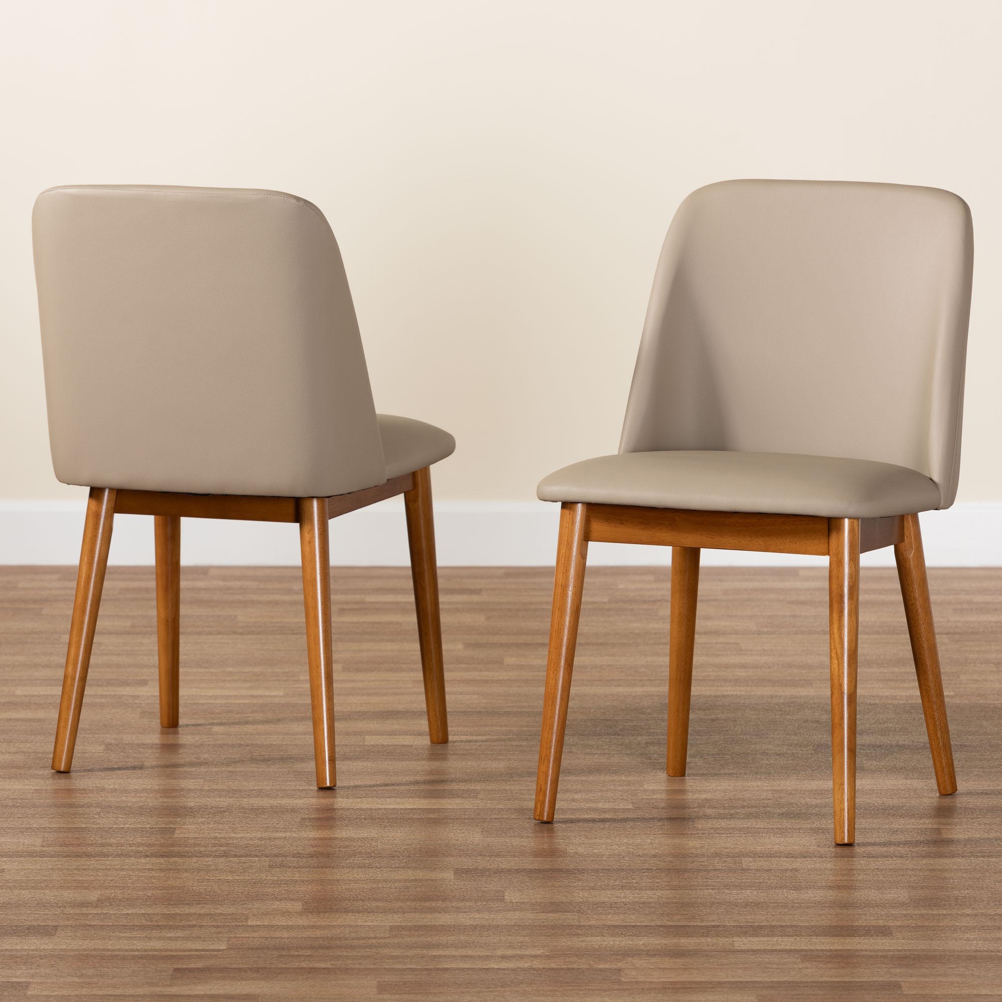 Baxton Studio Lavin Mid-Century "Walnut" Light Brown/Beige Faux Leather Dining Chair