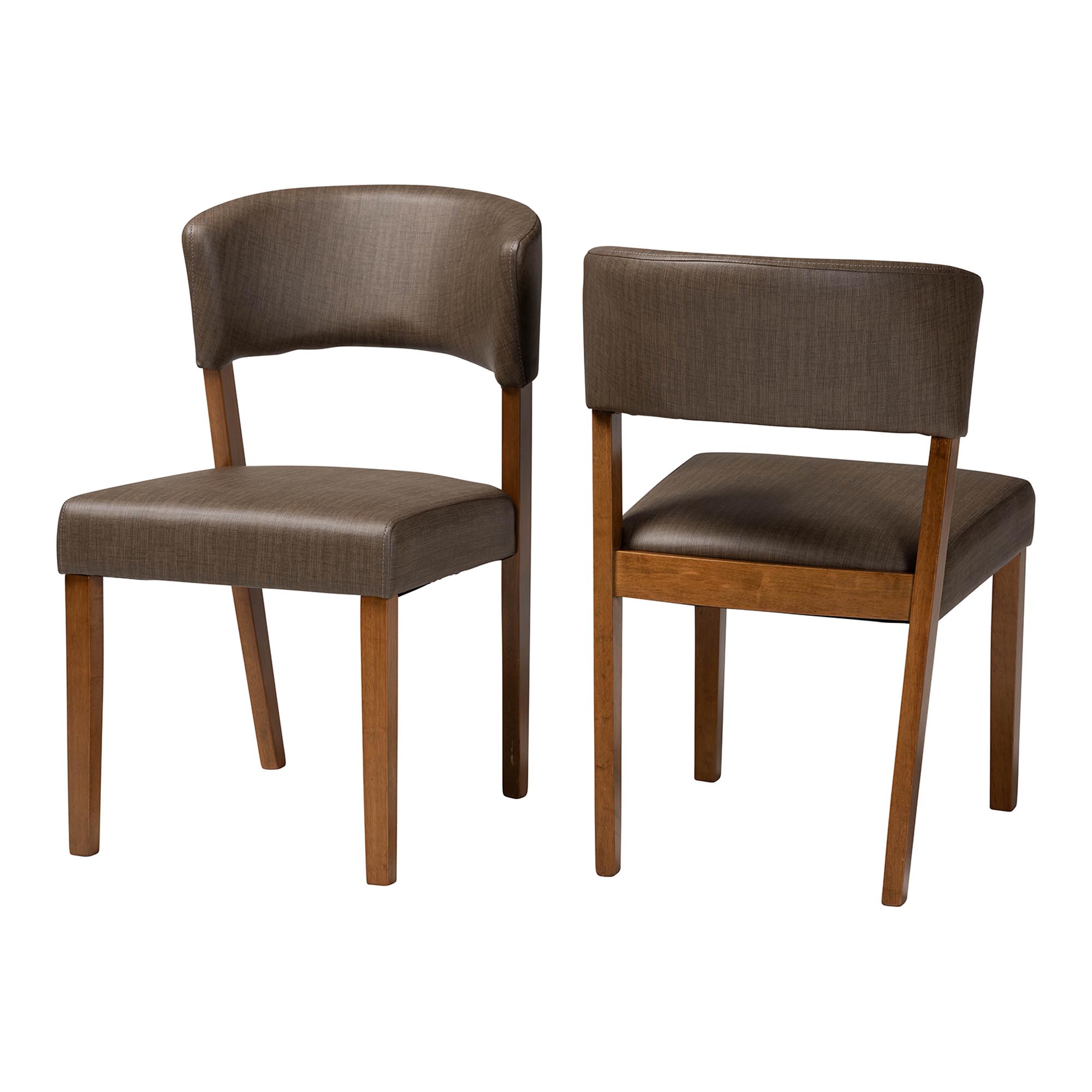 Baxton Studio Montreal Mid-Century Dark Walnut Wood Grey Faux Leather Dining Chair