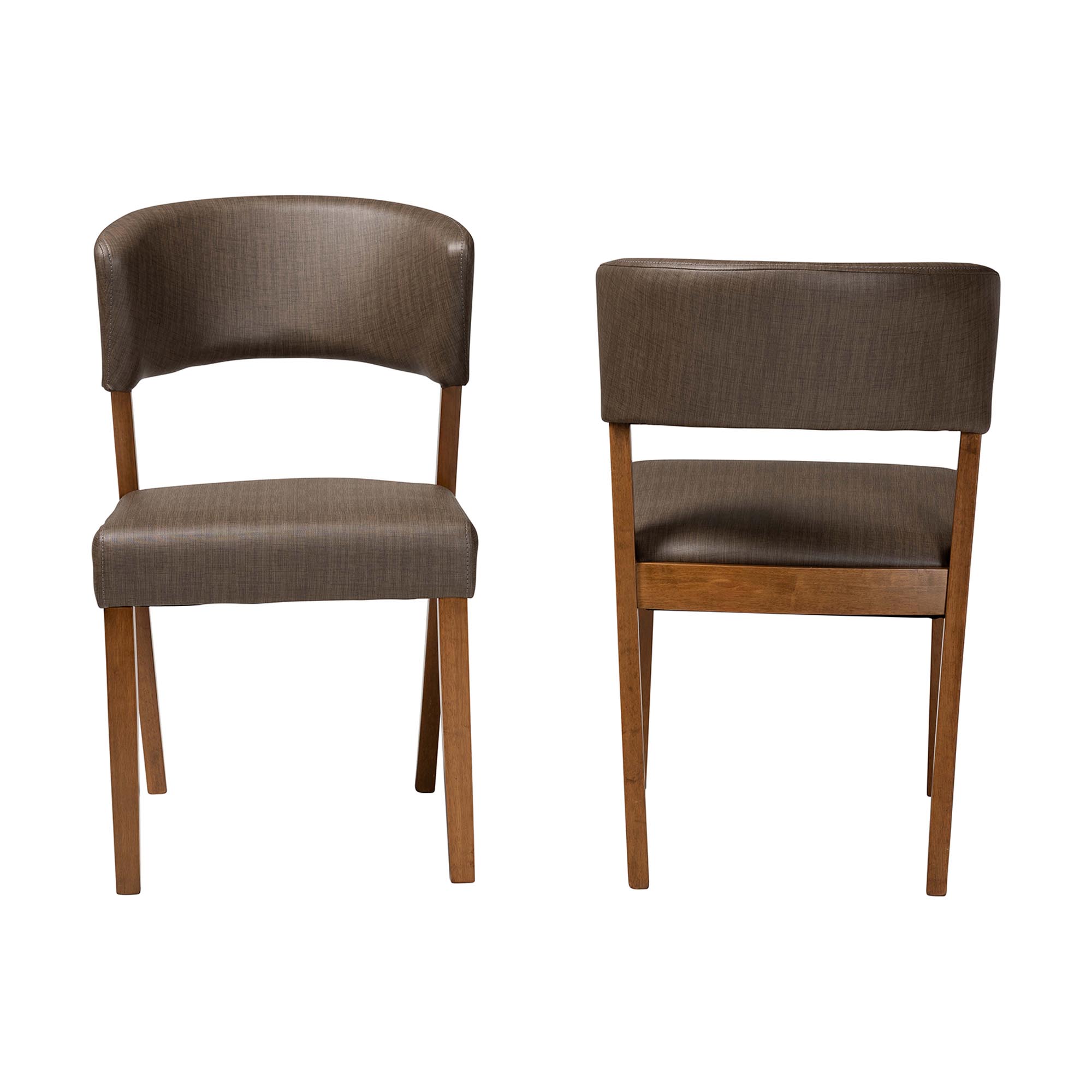 Baxton Studio Montreal Mid-Century Dark Walnut Wood Grey Faux Leather Dining Chair