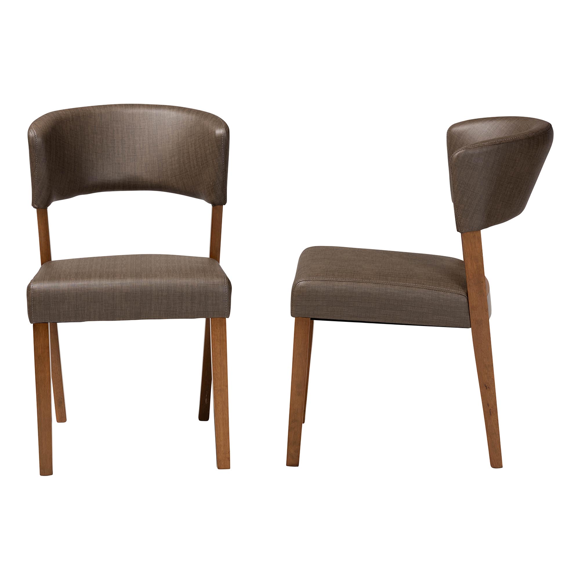 Baxton Studio Montreal Mid-Century Dark Walnut Wood Grey Faux Leather Dining Chair