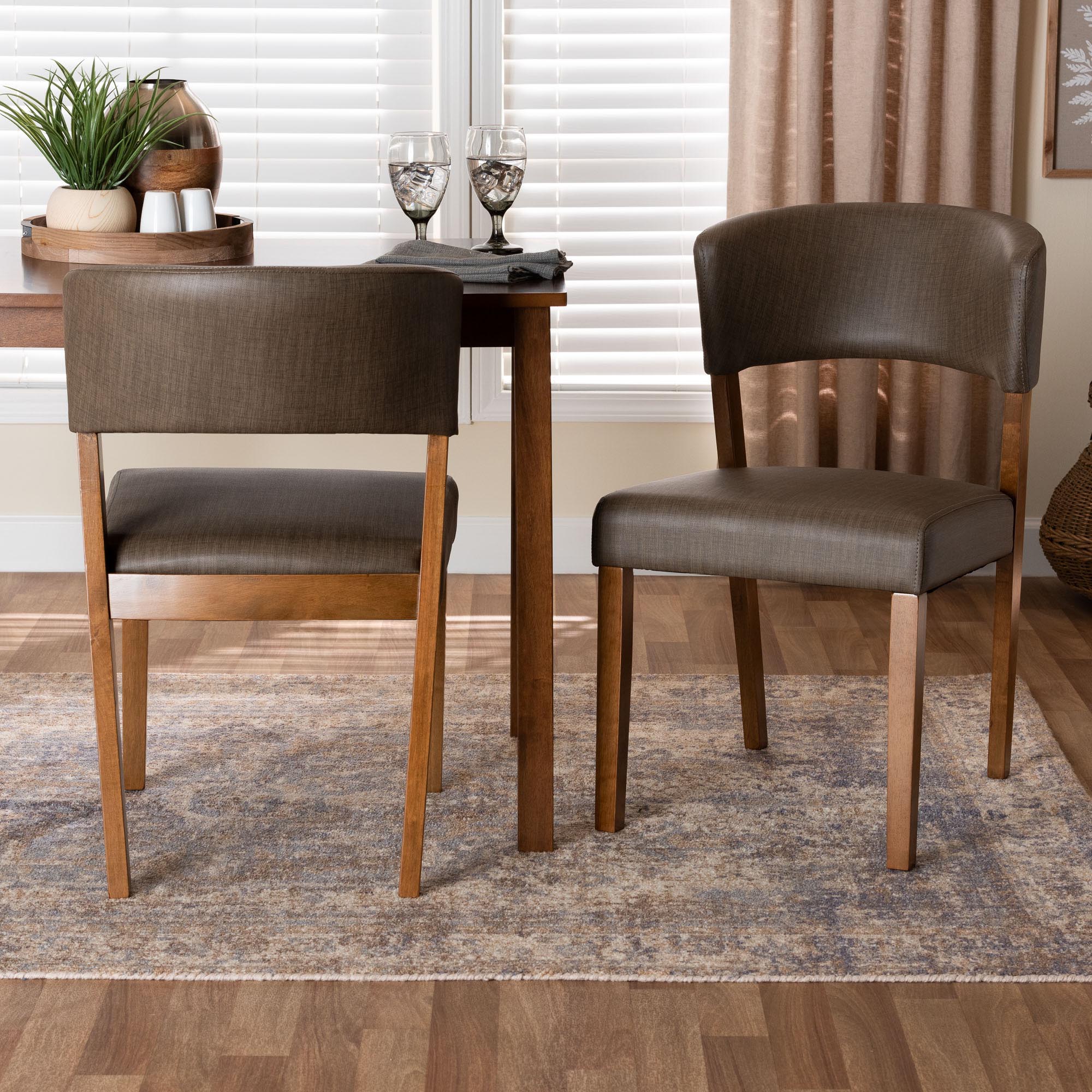 Baxton Studio Montreal Mid-Century Dark Walnut Wood Grey Faux Leather Dining Chair