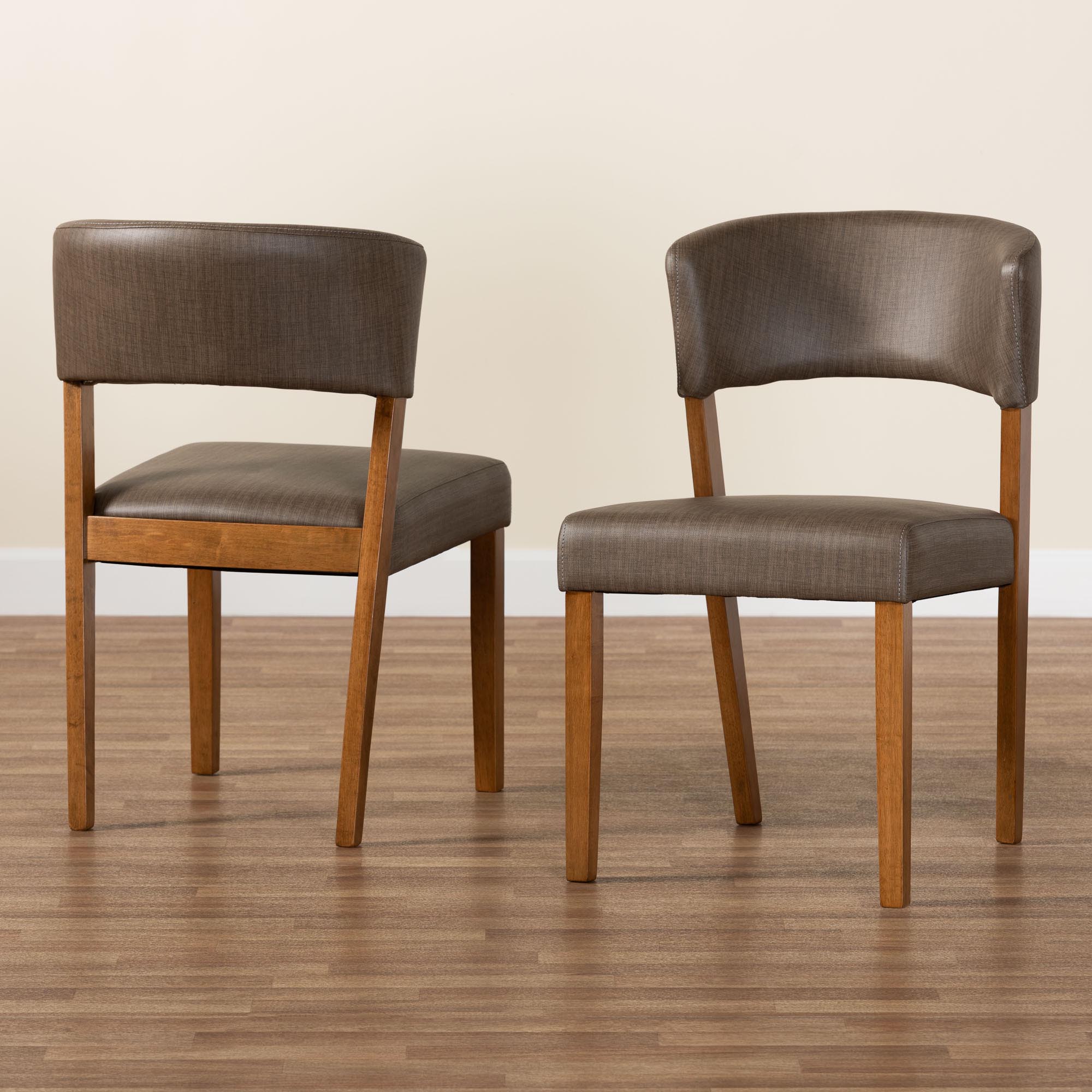 Baxton Studio Montreal Mid-Century Dark Walnut Wood Grey Faux Leather Dining Chair