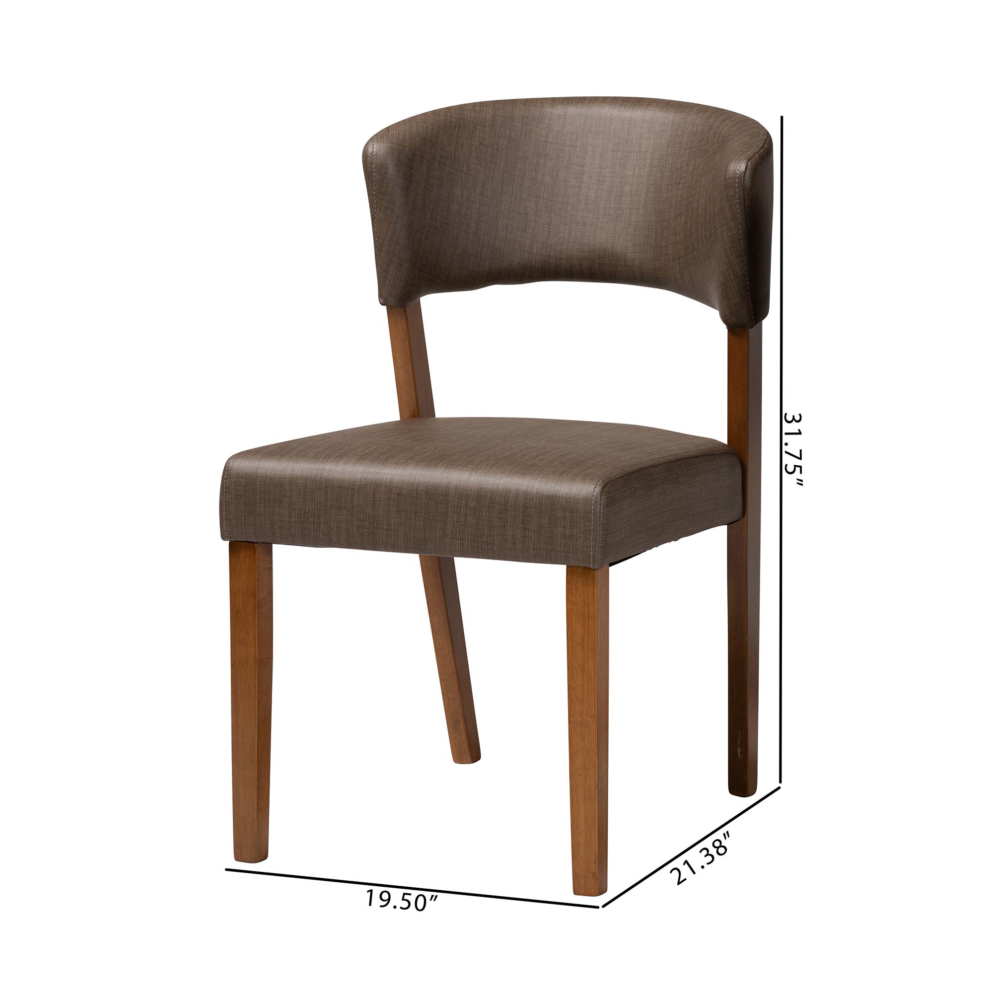 Baxton Studio Montreal Mid-Century Dark Walnut Wood Grey Faux Leather Dining Chair