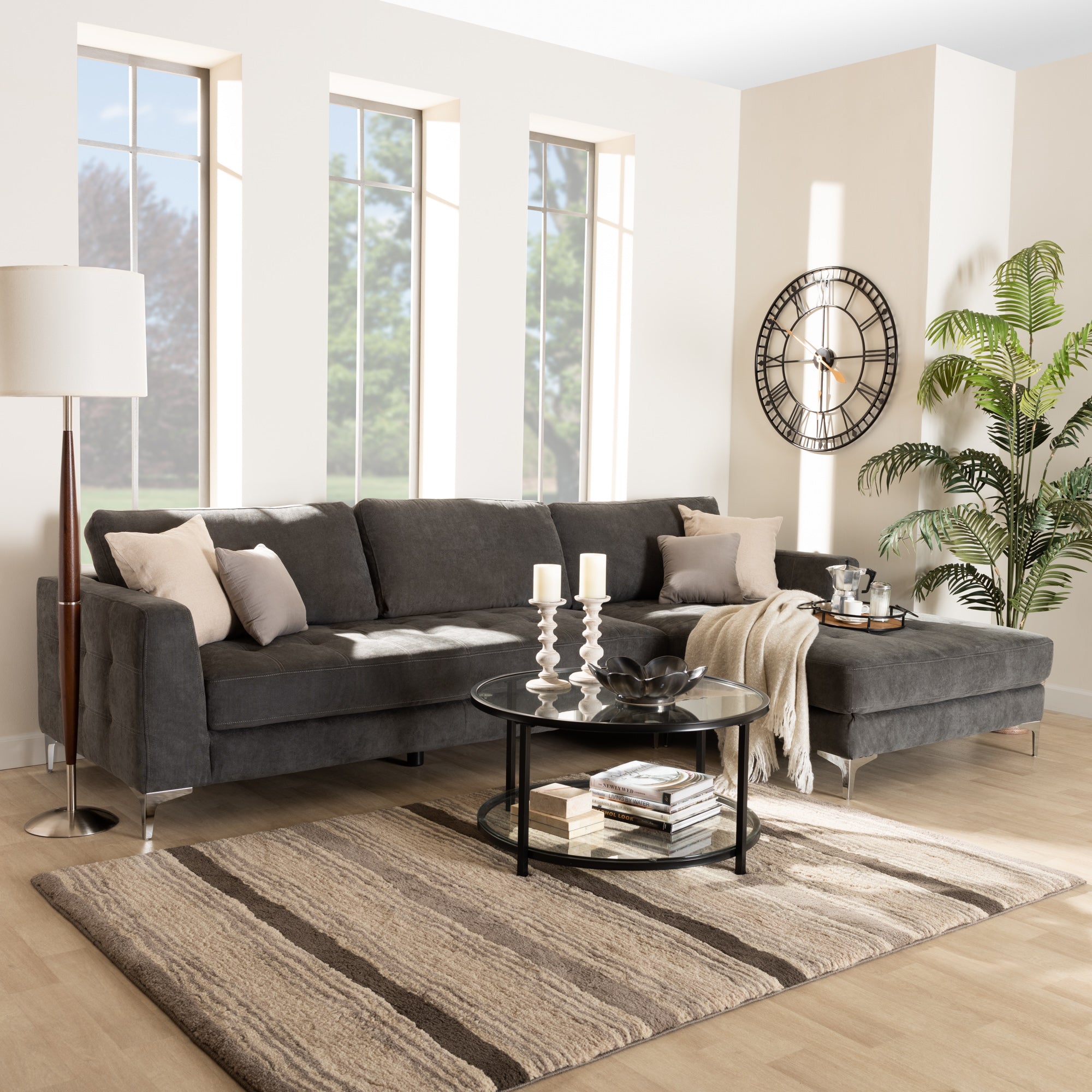 Baxton Studio Agnew Contemporary Grey Microfiber Right Facing Sectional Sofa