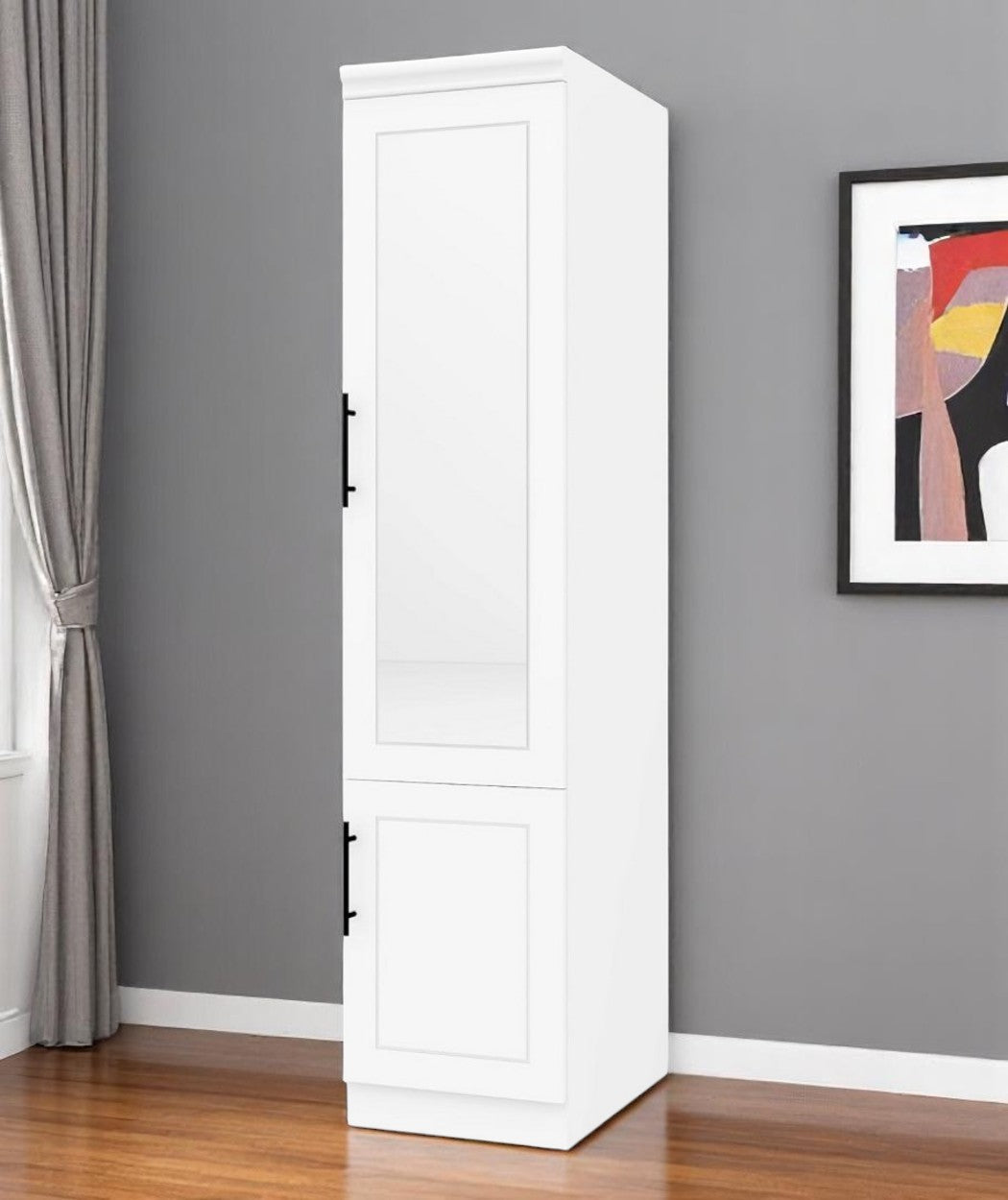 71" White Wood Mirrored Two Door Combo Dresser