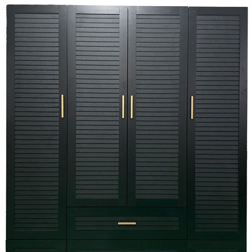 71" Black Plantation Shutter Wood Four Door Four Drawer Combo Dresser