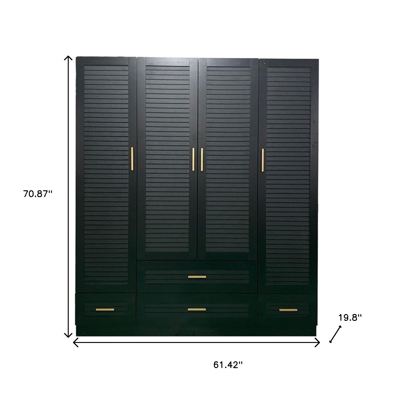 71" Black Plantation Shutter Wood Four Door Four Drawer Combo Dresser