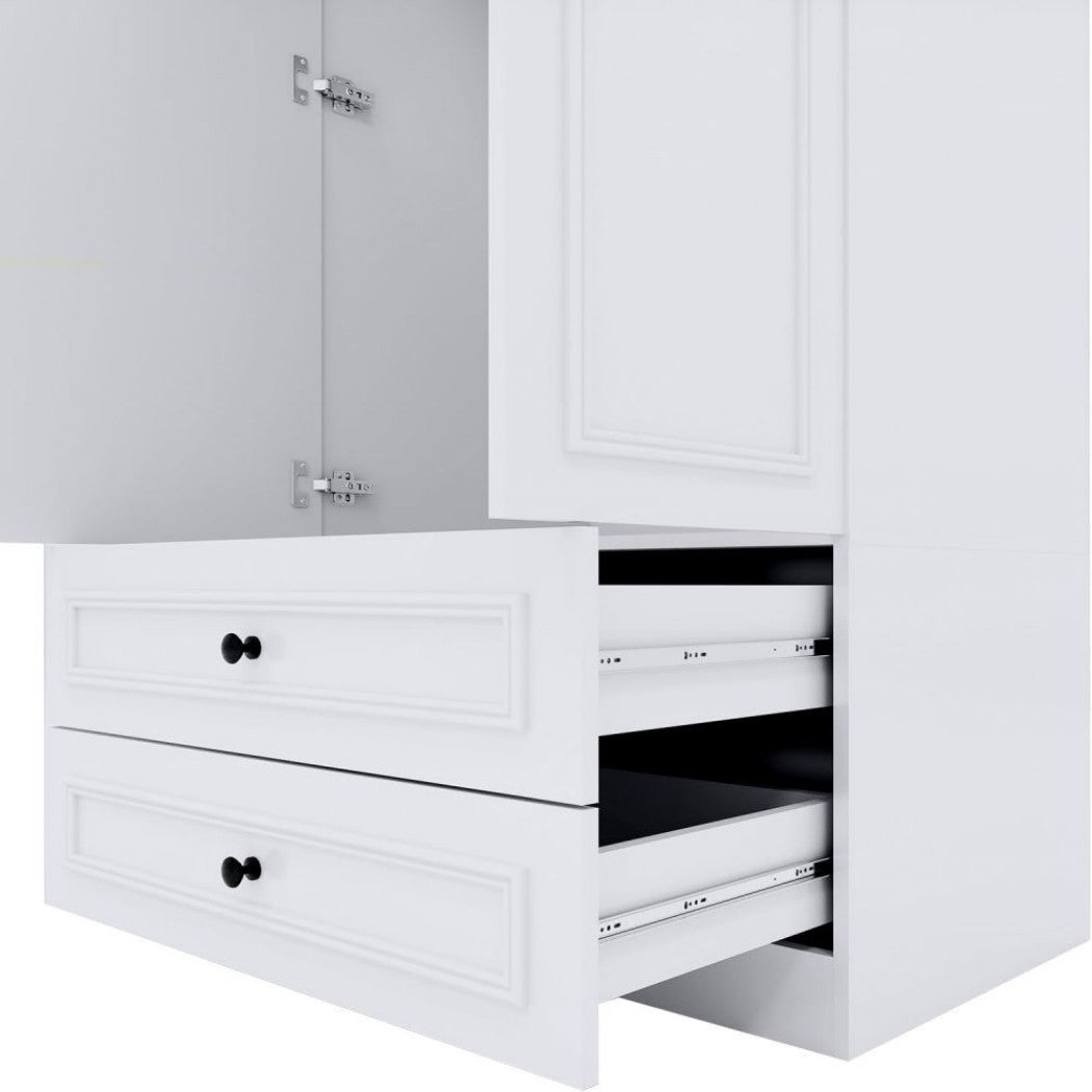 71" White Wood Mirrored Two Door Two Drawer Combo Dresser