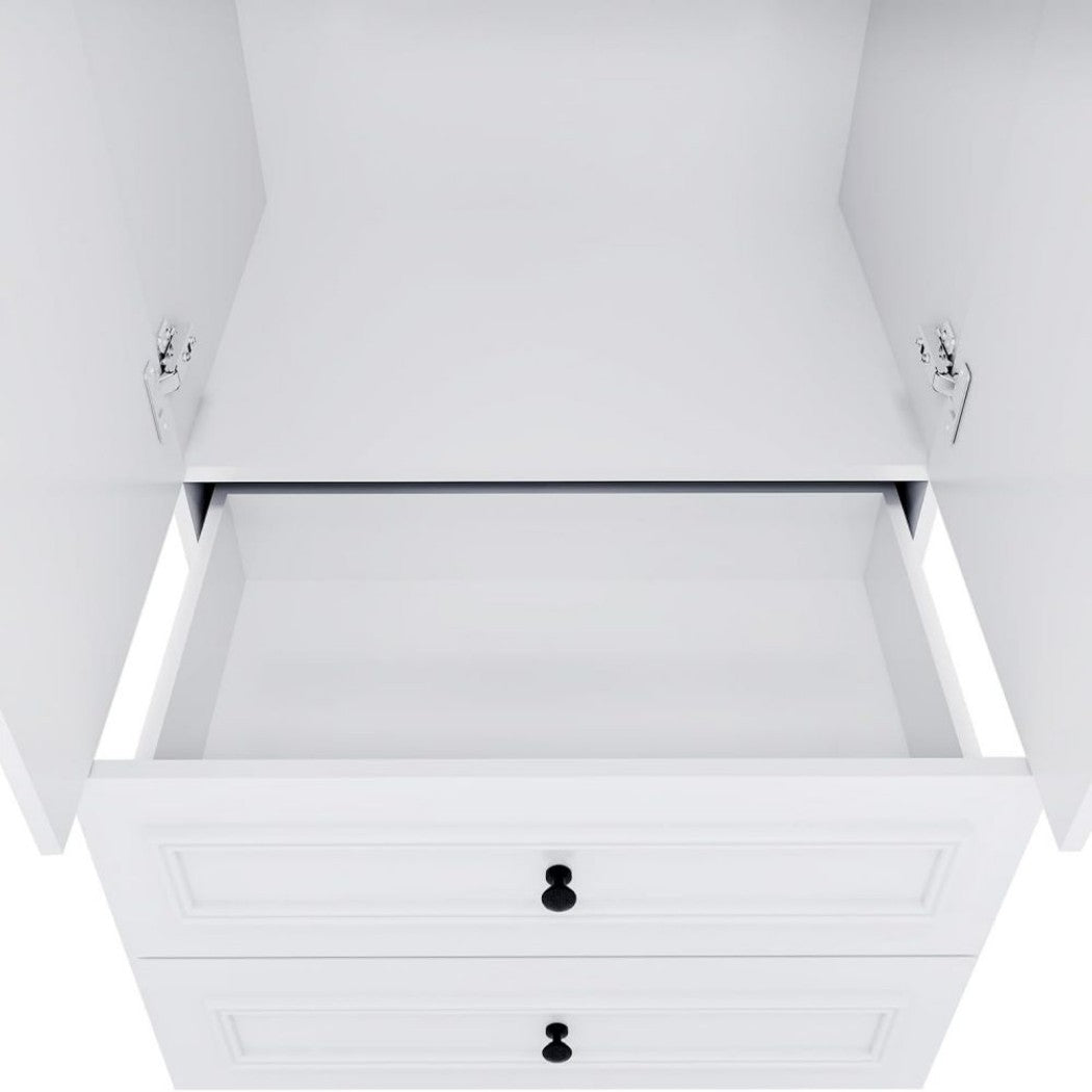 71" White Wood Mirrored Two Door Two Drawer Combo Dresser