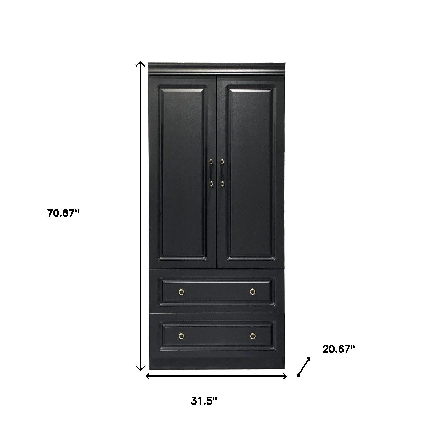 71" Black Wood Two Door Two Drawer Combo Dresser