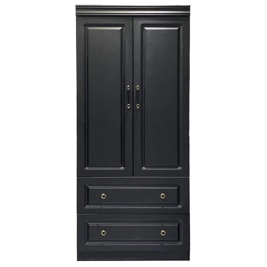 71" Black Wood Two Door Two Drawer Combo Dresser