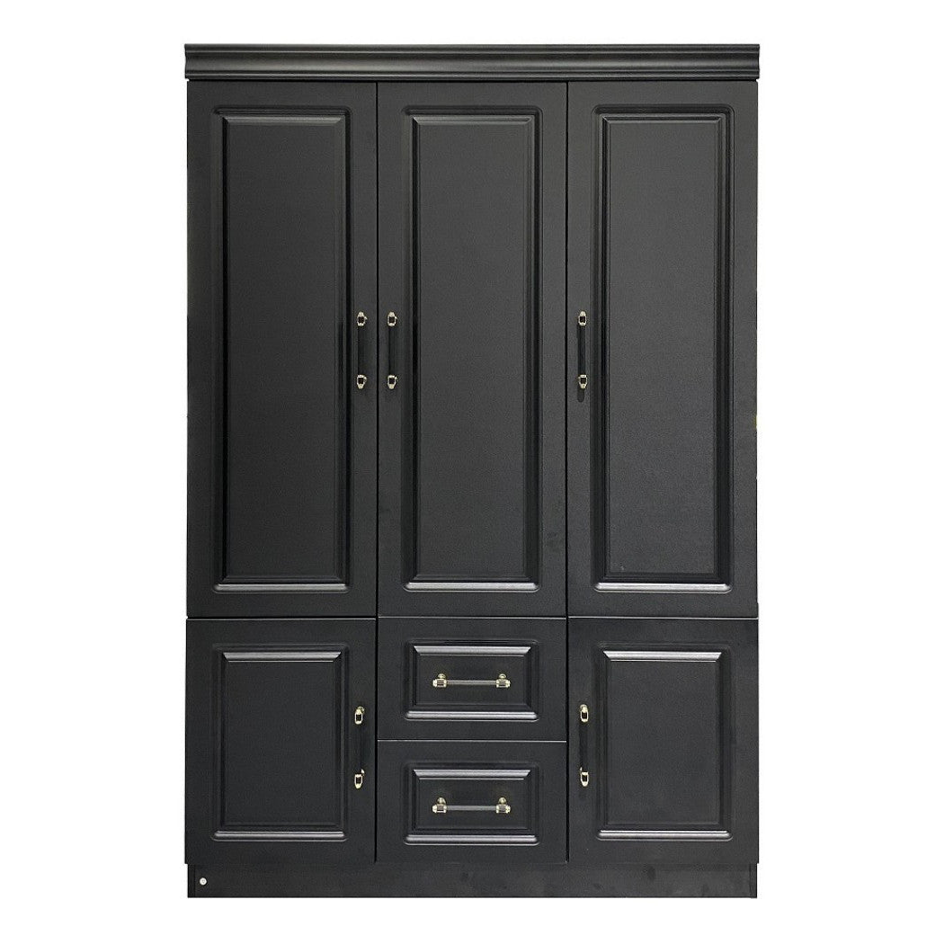 71" Black Wood Five Door Two Drawer Combo Dresser