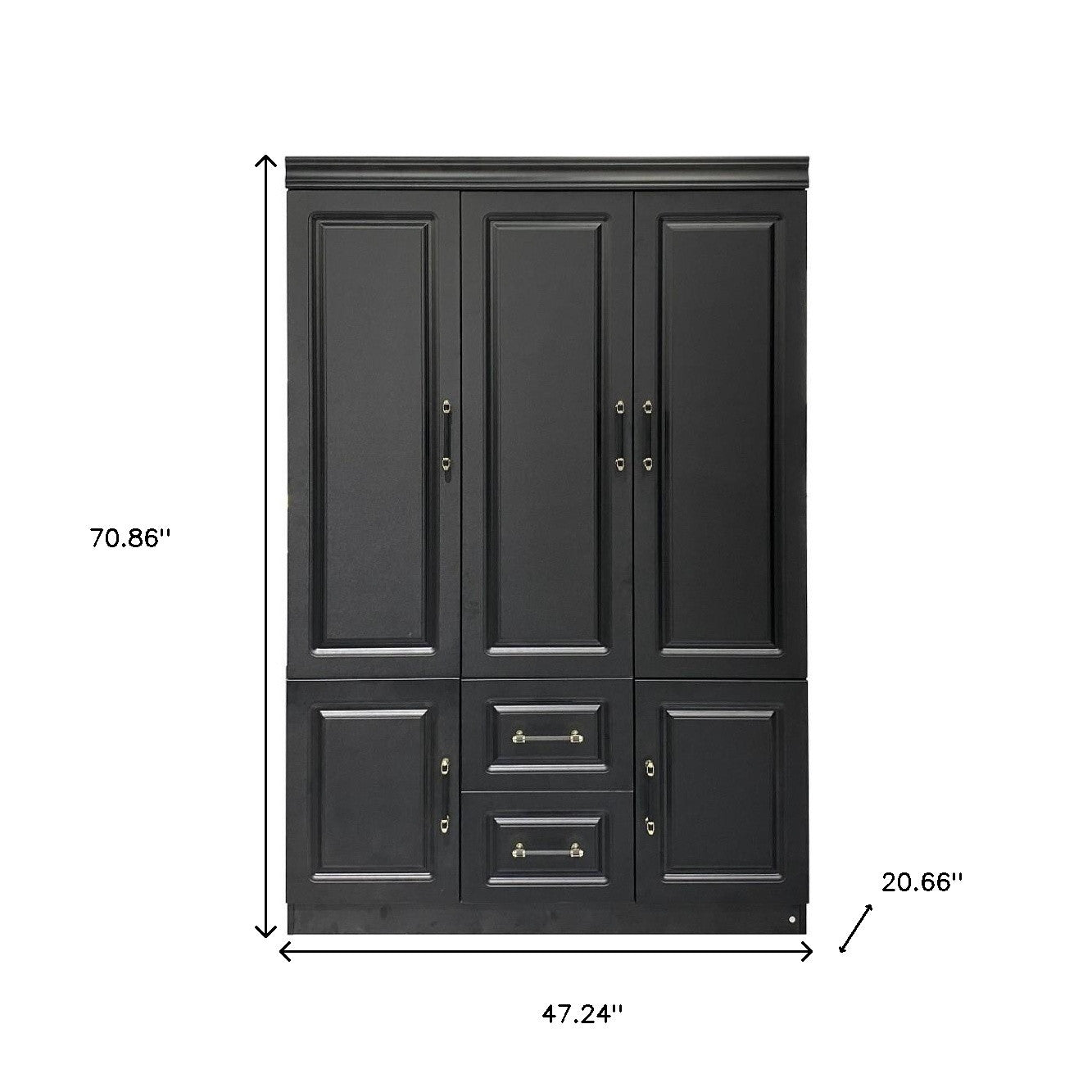 71" Black Wood Five Door Two Drawer Combo Dresser