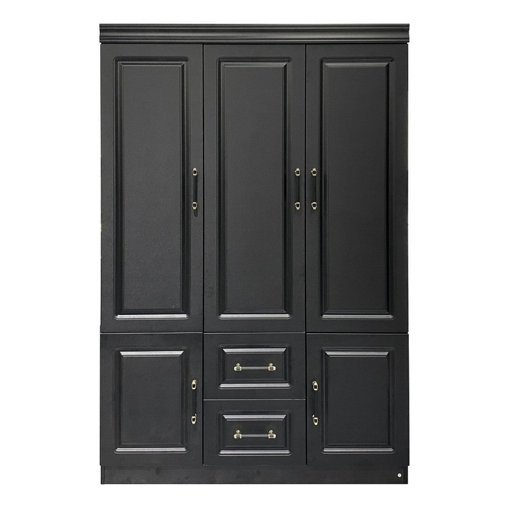 71" Black Wood Five Door Two Drawer Combo Dresser