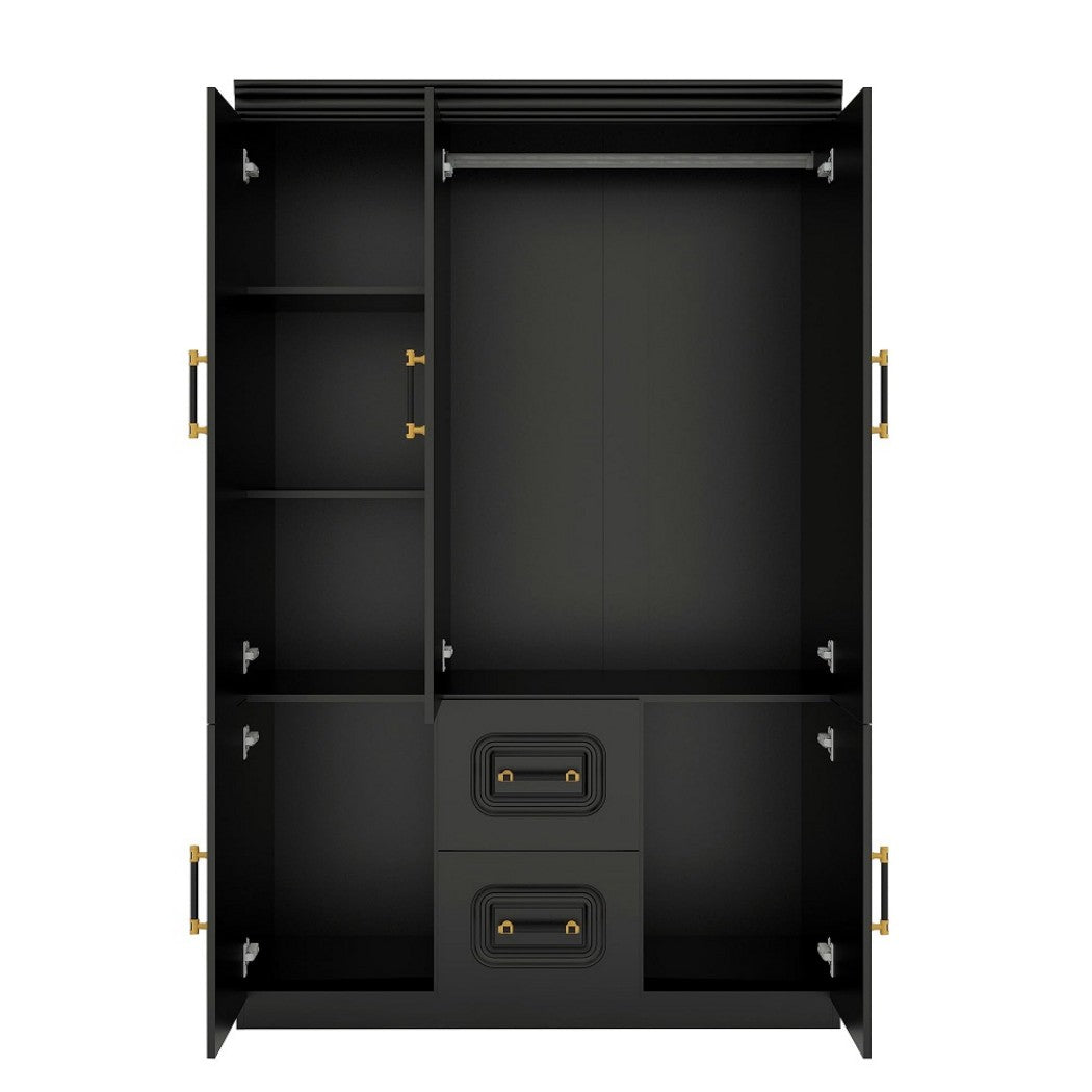 71" Black Wood Five Door Two Drawer Combo Dresser