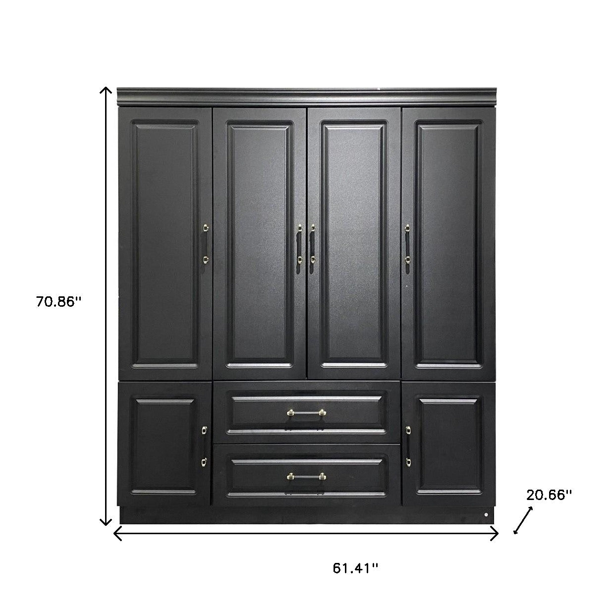71" Black Wood Six Door Two Drawer Combo Dresser