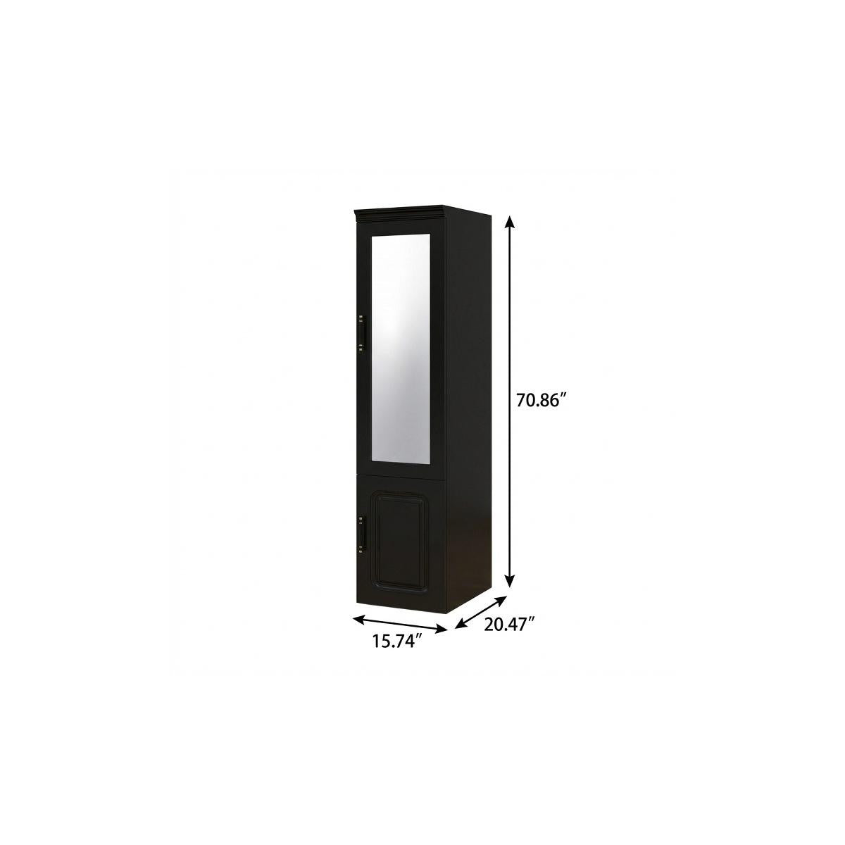 71" Black Wood Mirrored Two Door Combo Dresser