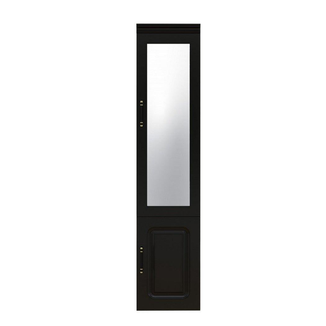 71" Black Wood Mirrored Two Door Combo Dresser