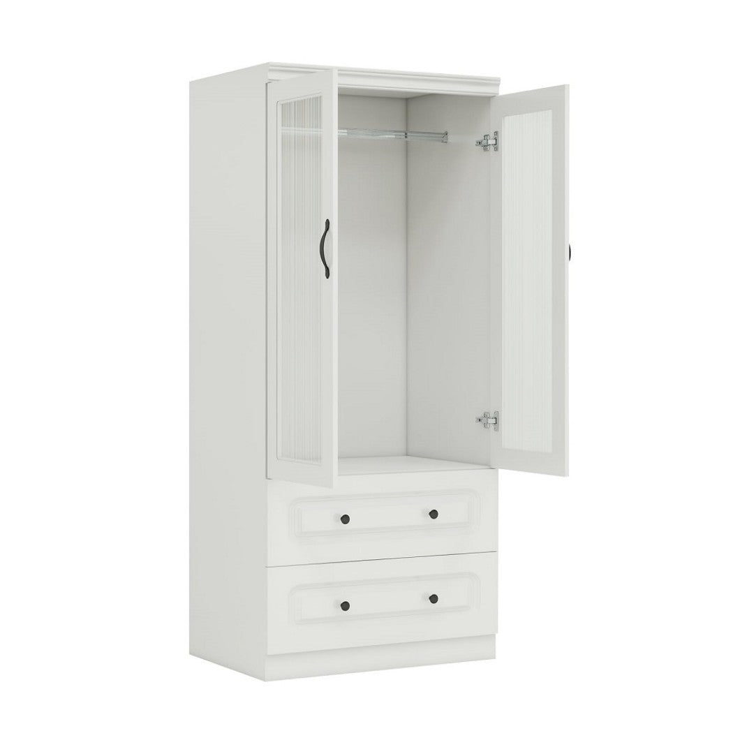 71" White Wood Two Door Two Drawer Combo Dresser