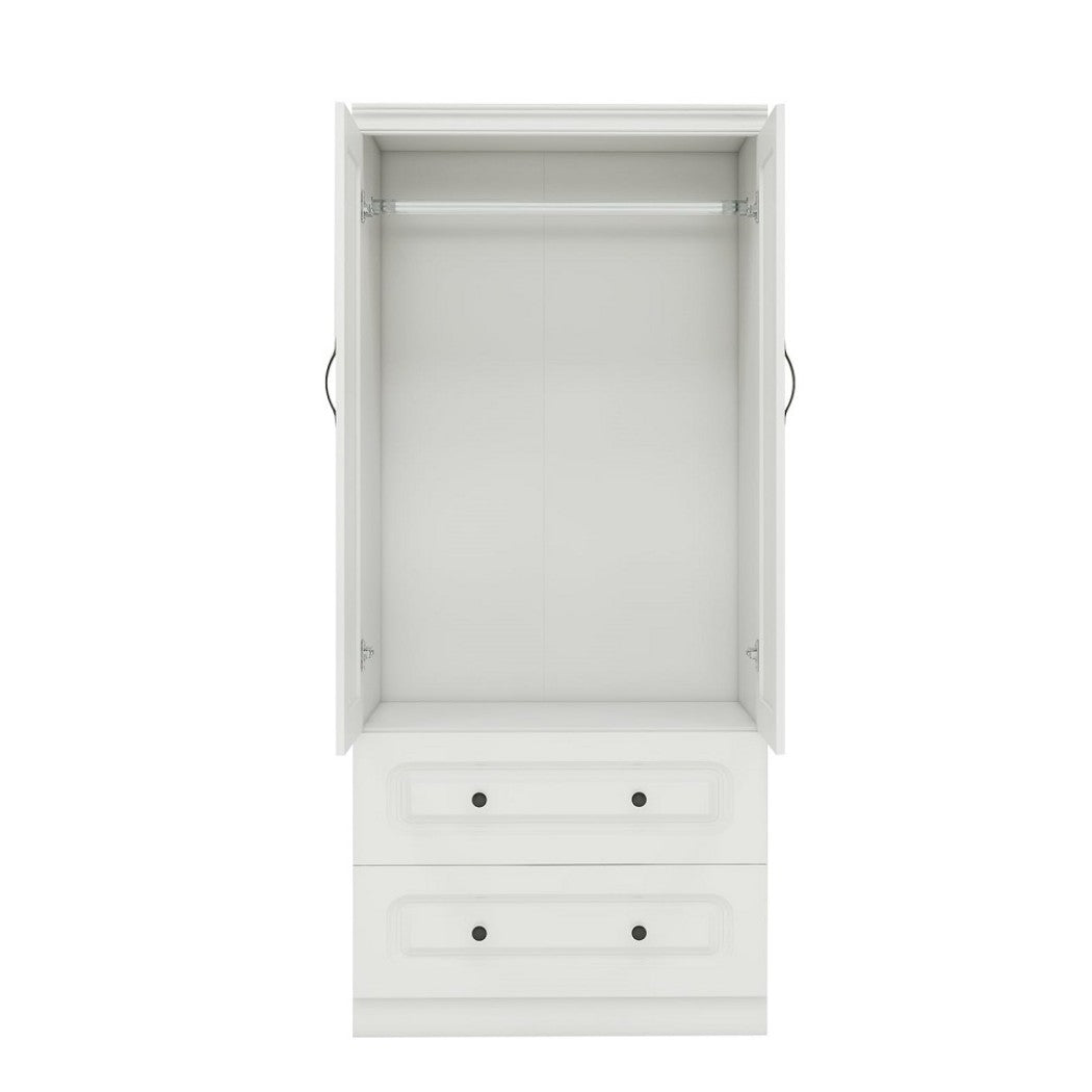 71" White Wood Two Door Two Drawer Combo Dresser