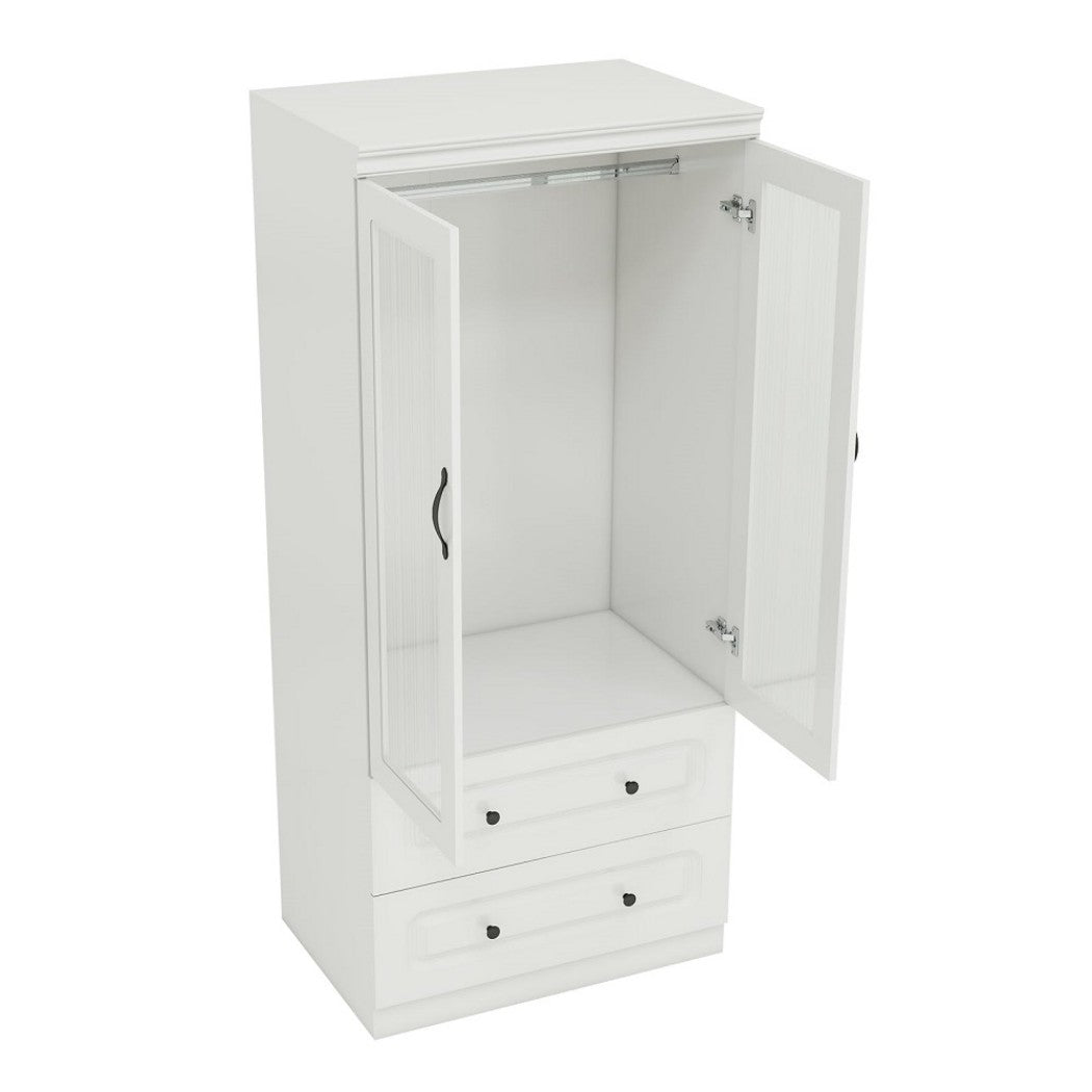 71" White Wood Two Door Two Drawer Combo Dresser