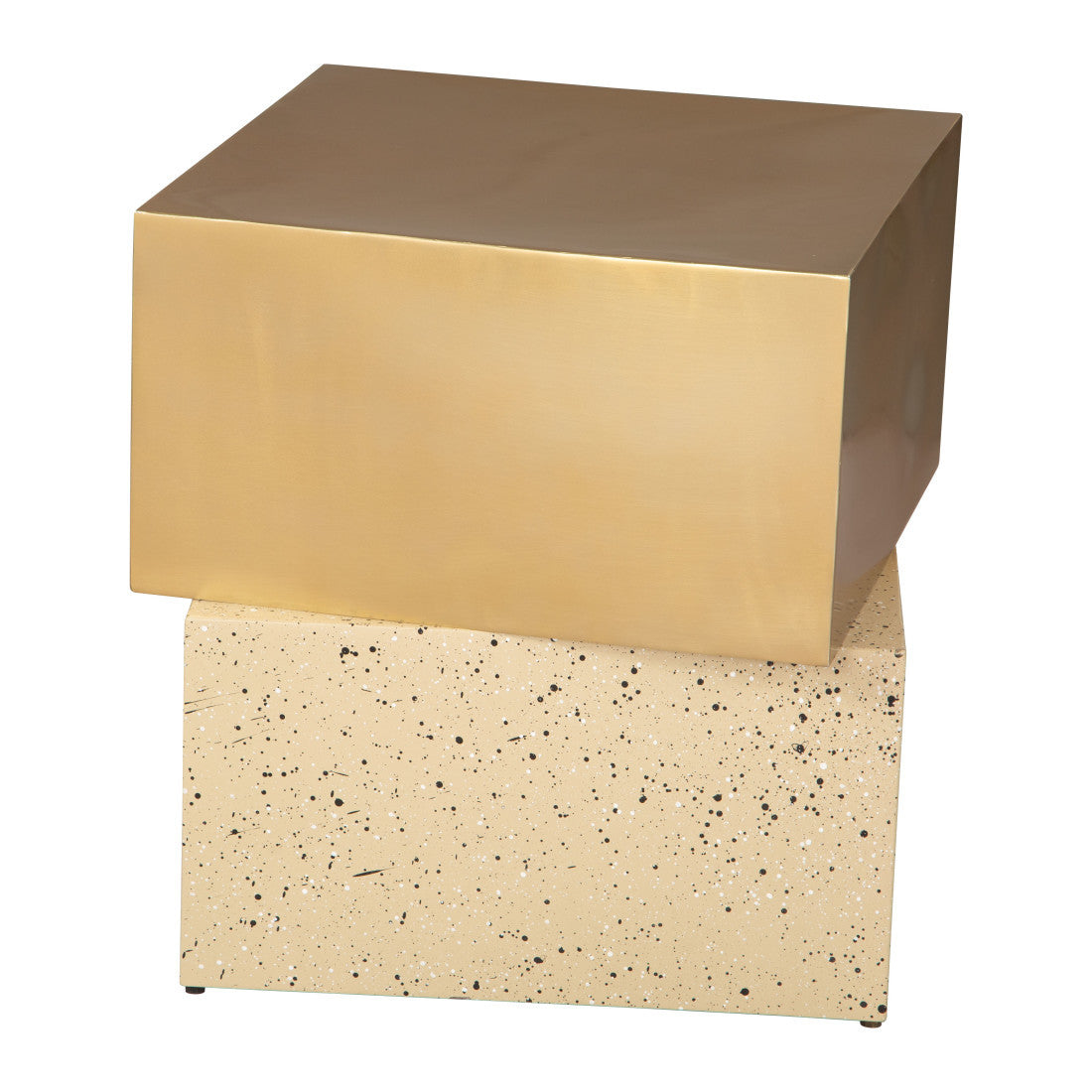 20" Gold and Beige Faux Terrazzo and Iron Free Form Pedestal End Table