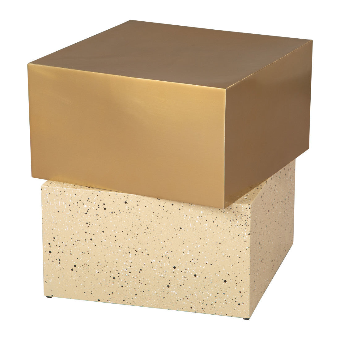 20" Gold and Beige Faux Terrazzo and Iron Free Form Pedestal End Table