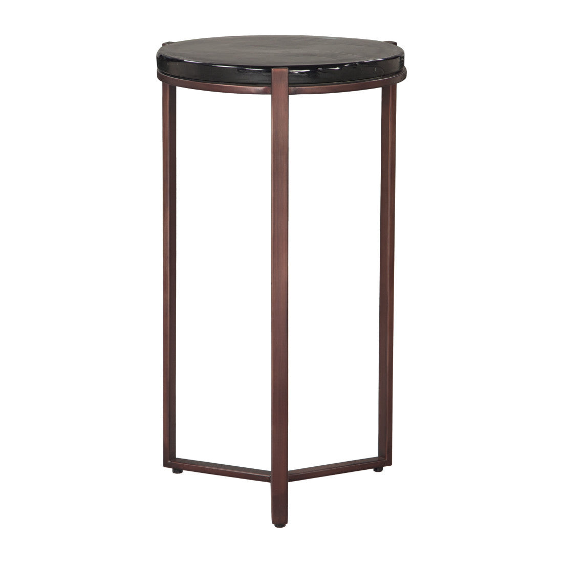 22" Black and Bronze Glass and Iron Round End Table