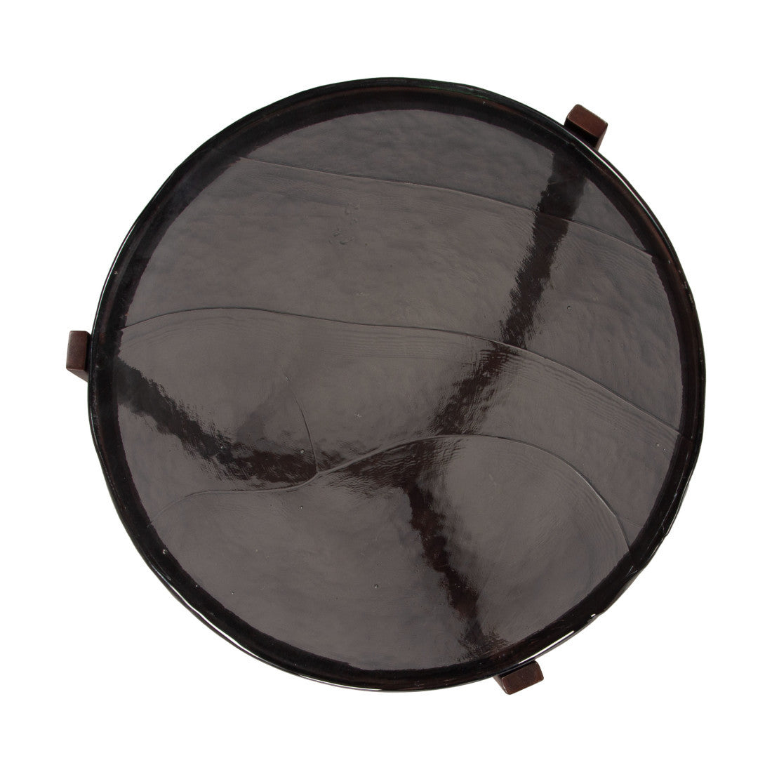 22" Black and Bronze Glass and Iron Round End Table