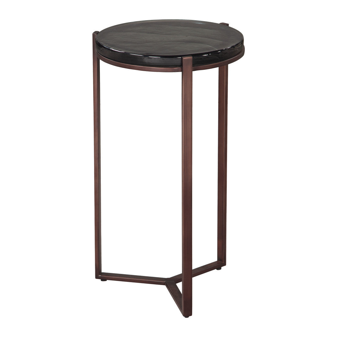 22" Black and Bronze Glass and Iron Round End Table