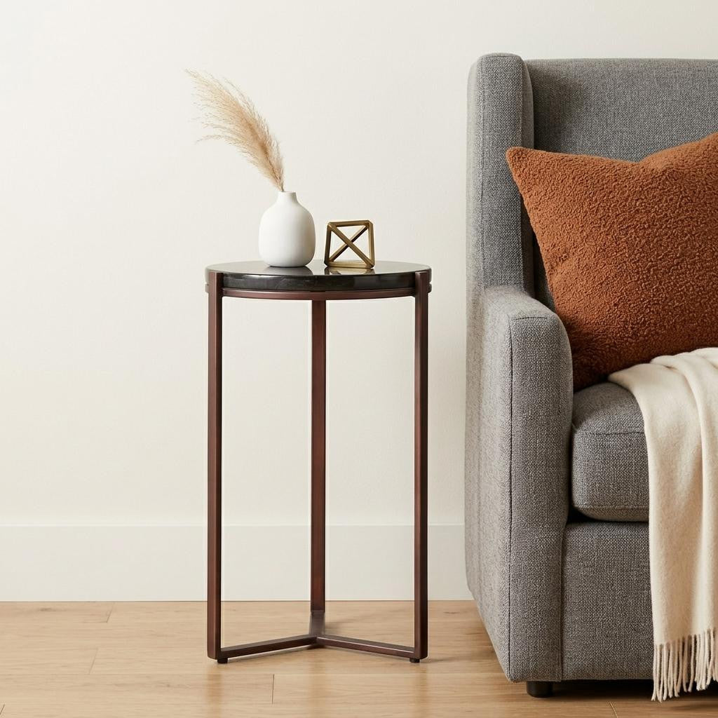22" Black and Bronze Glass and Iron Round End Table