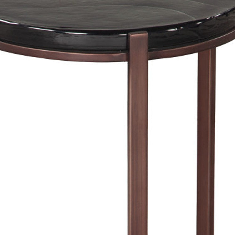 22" Black and Bronze Glass and Iron Round End Table