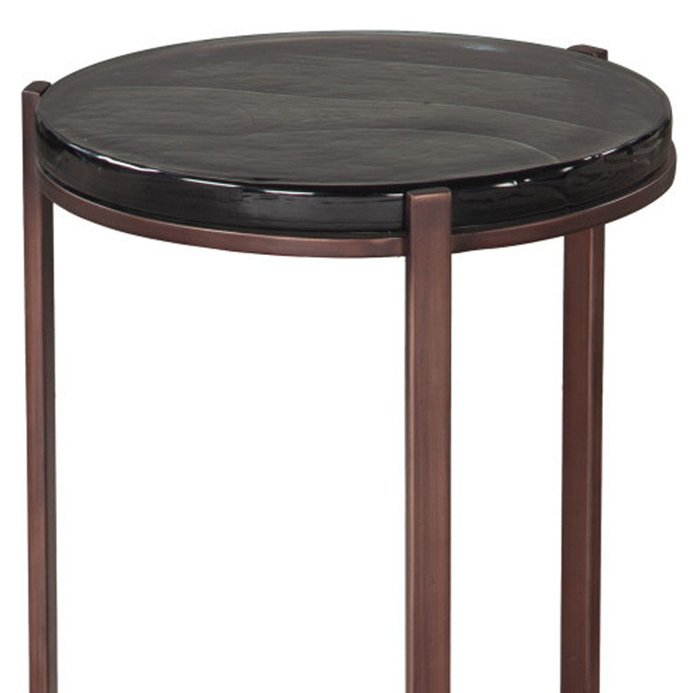 22" Black and Bronze Glass and Iron Round End Table