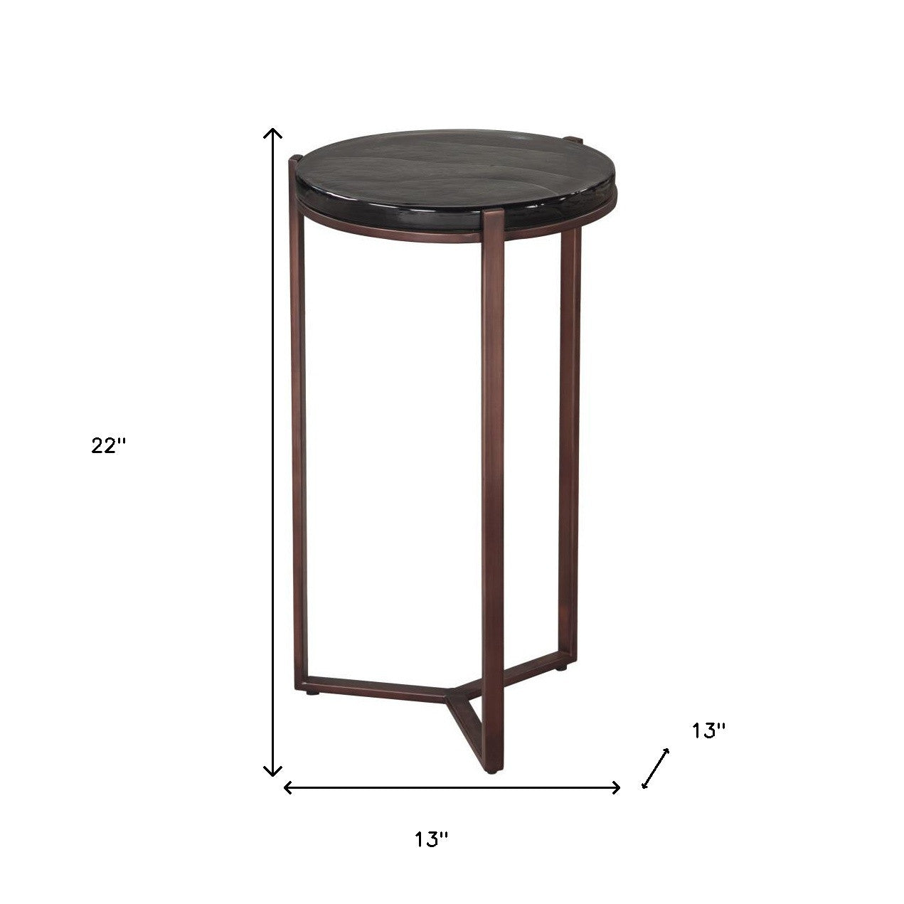 22" Black and Bronze Glass and Iron Round End Table