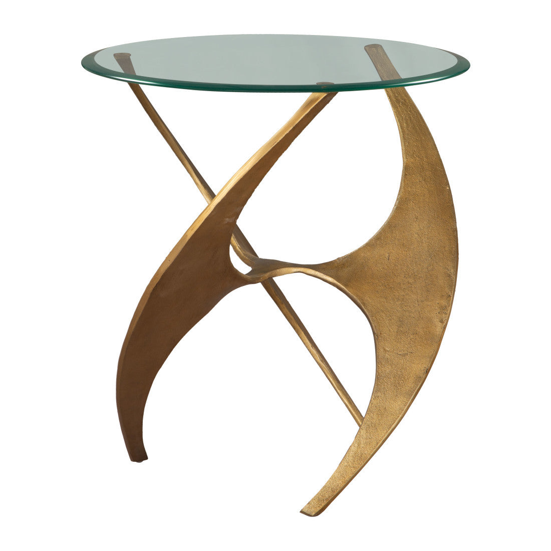 23" Clear and Gold Glass and Distressed Aluminum Circular End Table