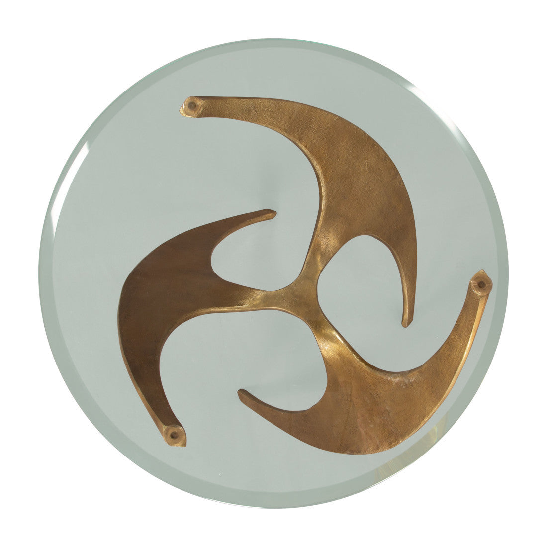 23" Clear and Gold Glass and Distressed Aluminum Circular End Table