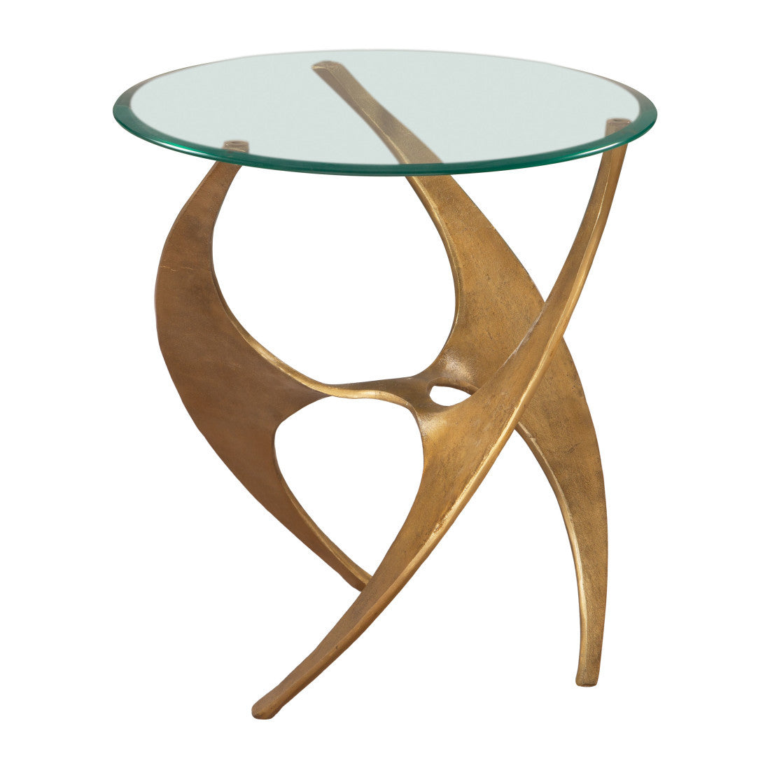 23" Clear and Gold Glass and Distressed Aluminum Circular End Table