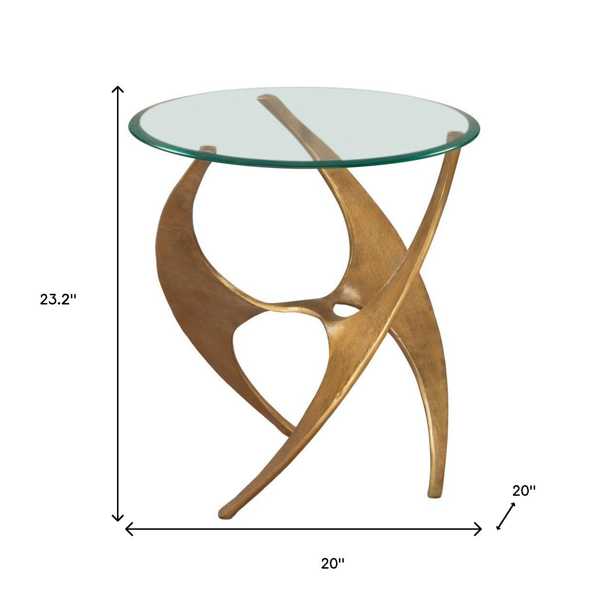 23" Clear and Gold Glass and Distressed Aluminum Circular End Table