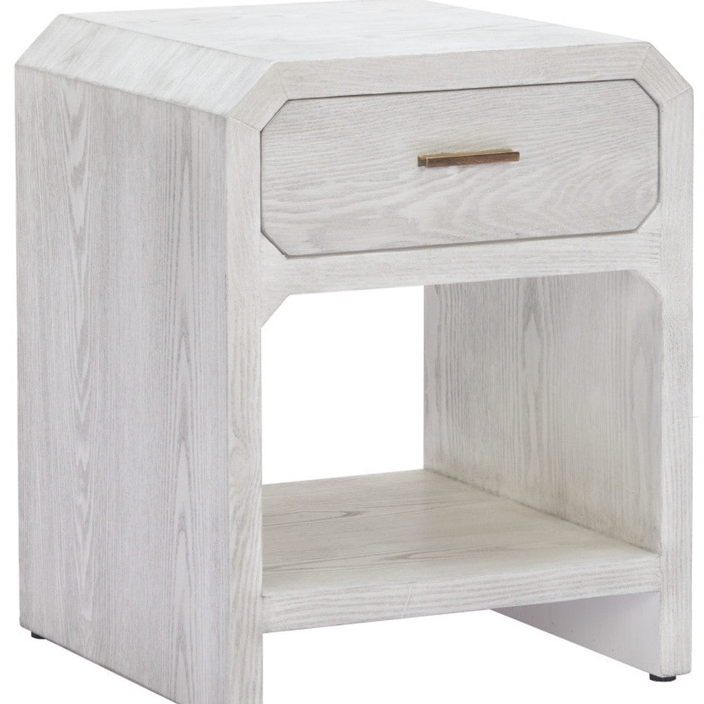 20" White Wood Faceted End Table With Drawer And Shelf